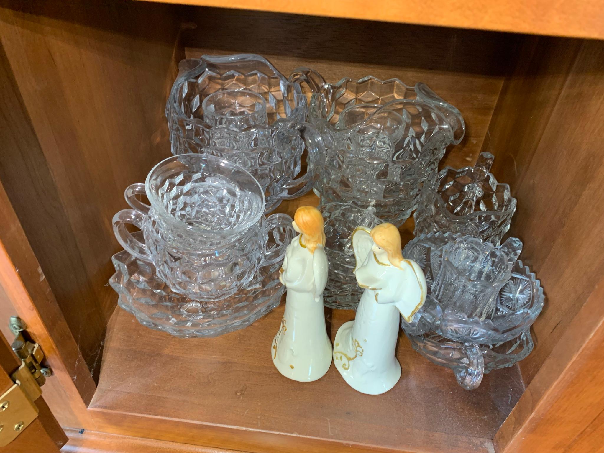 Contents of china cabinet - Great Cut Glass, Fostoria, Blenko, Pottery, & More