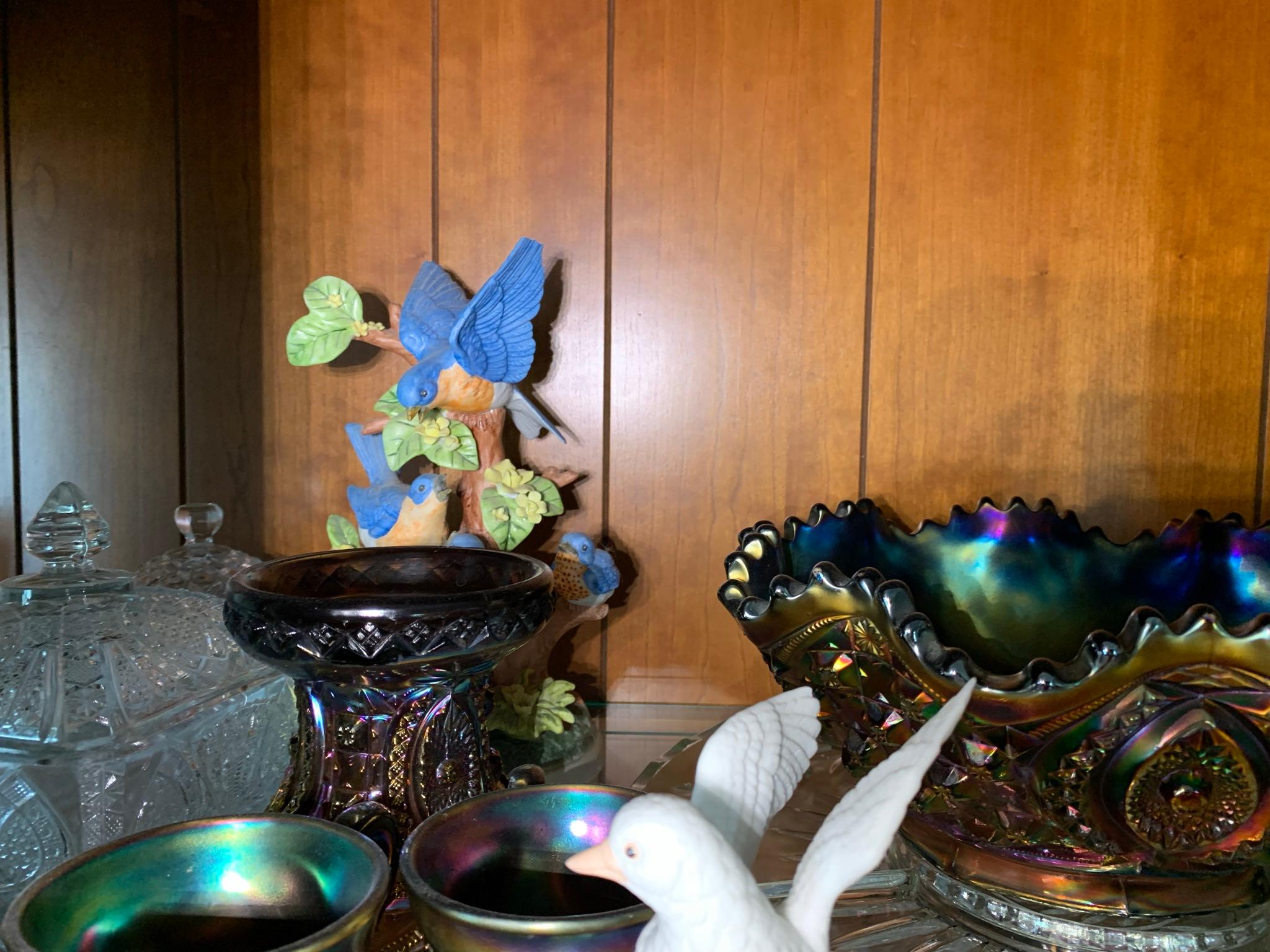 Contents of china cabinet - Great Cut Glass, Fostoria, Blenko, Pottery, & More