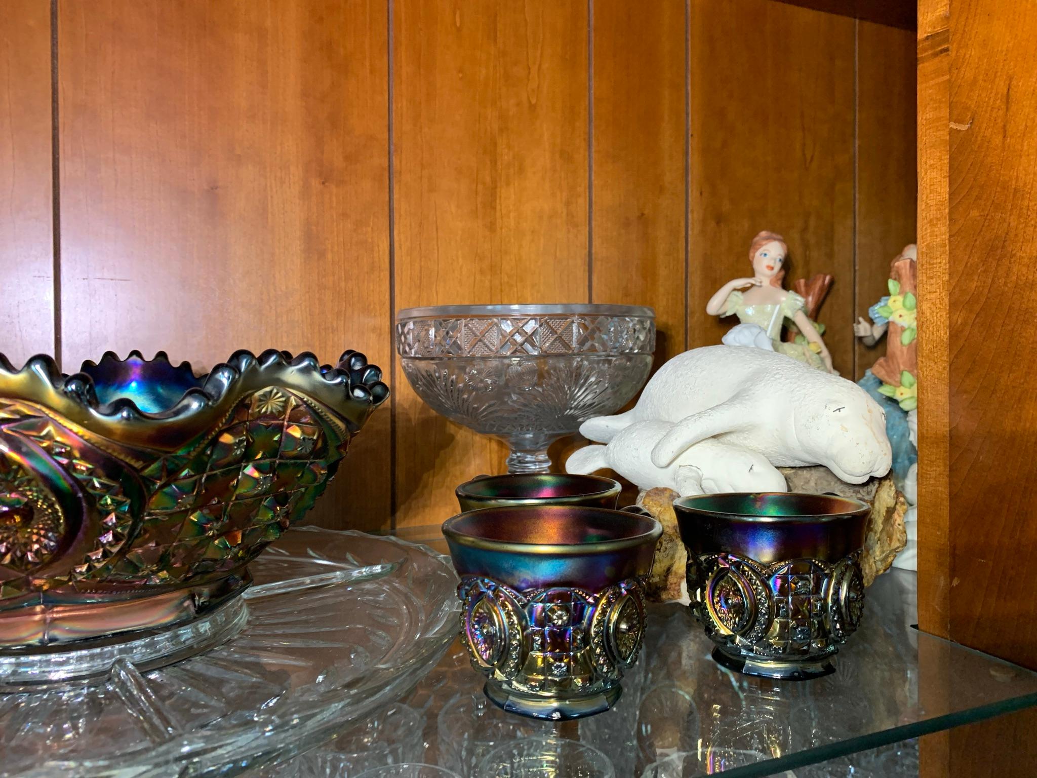 Contents of china cabinet - Great Cut Glass, Fostoria, Blenko, Pottery, & More