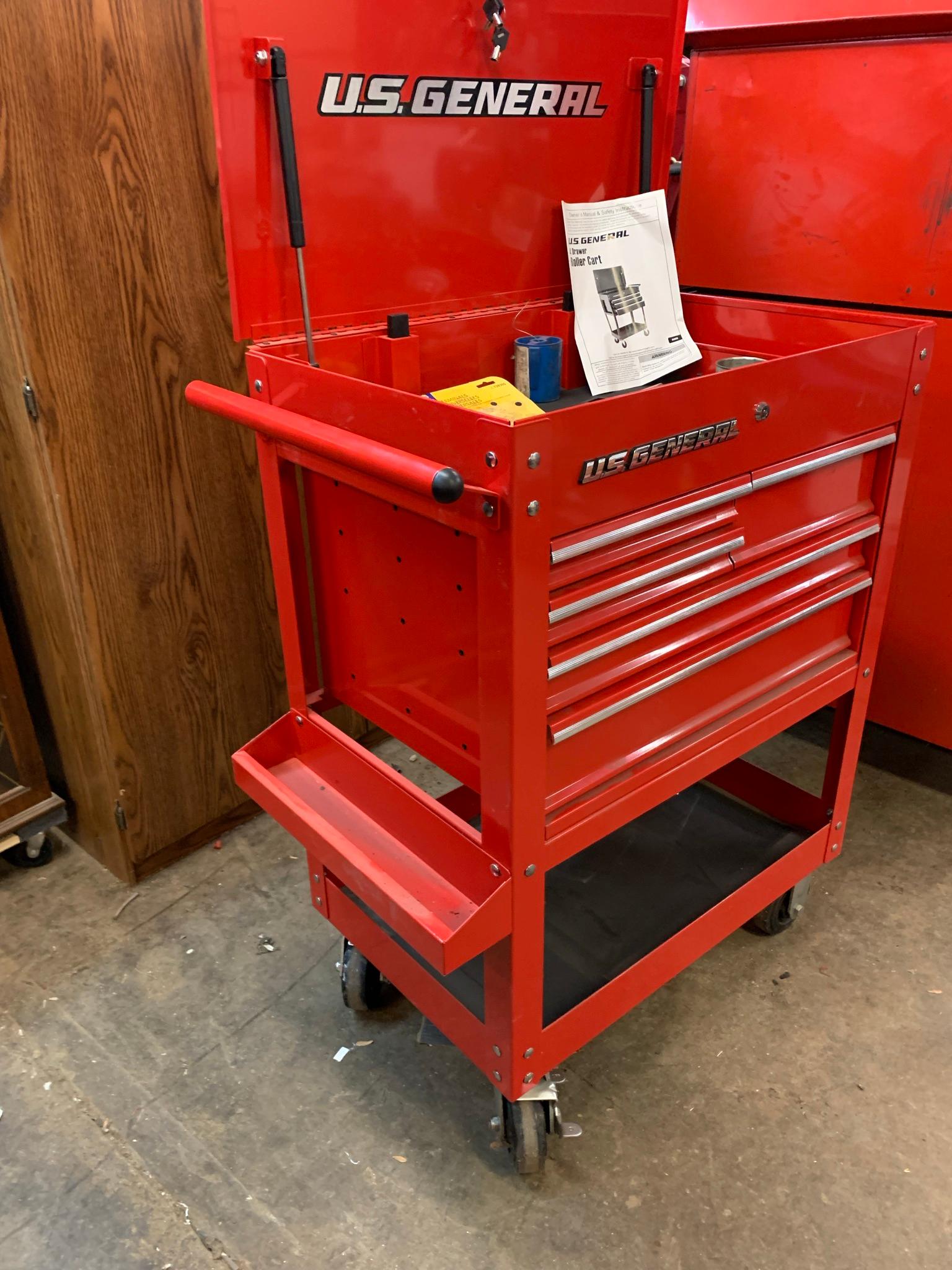 U.S. General 5 Drawer Roller Tool Box Cart with Keys