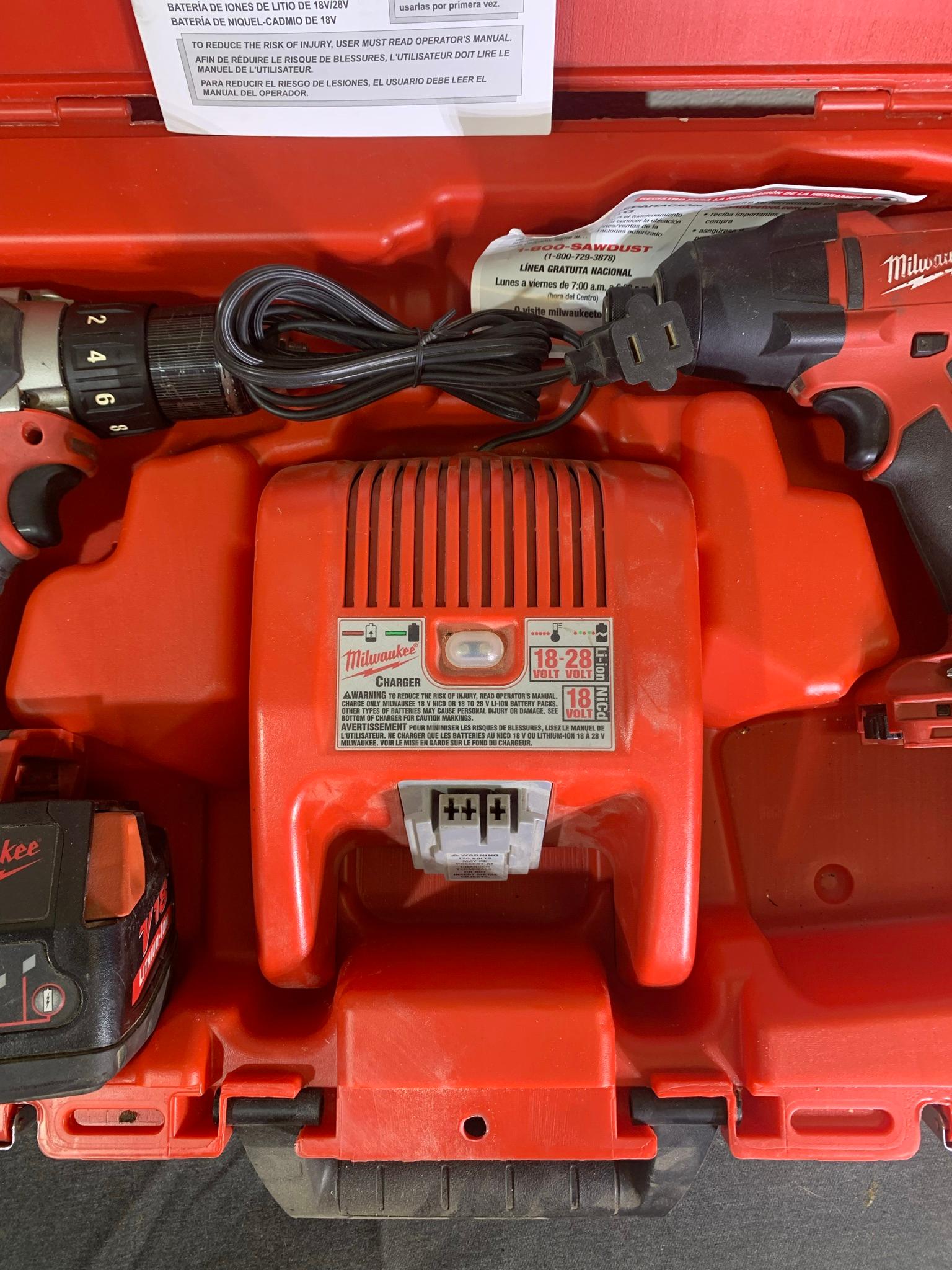 Milwaukee Cordless Drill Driver & Impact Wrench with Charger Battery & Case