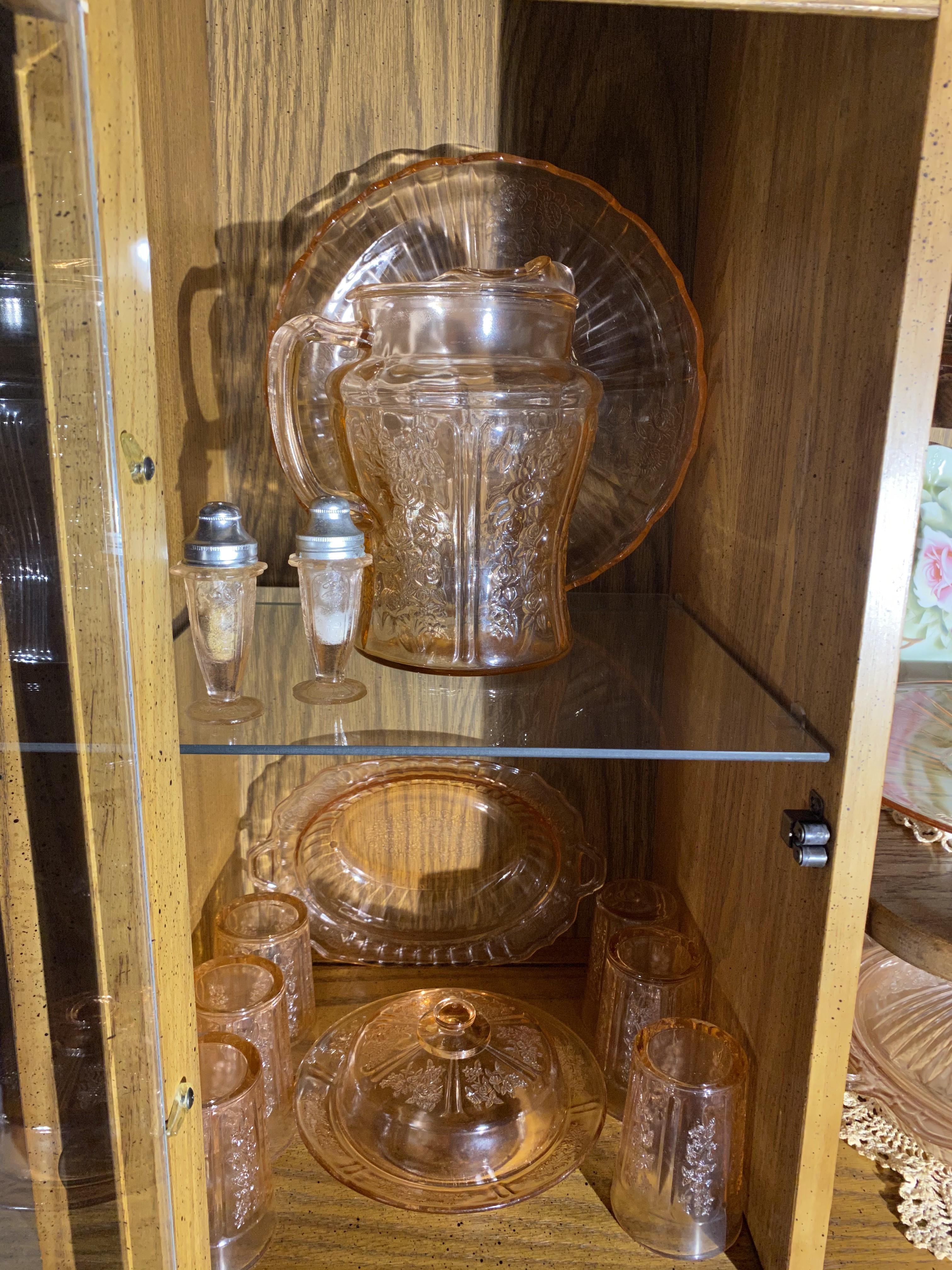 Cupboard lot of Pink Depression Glass