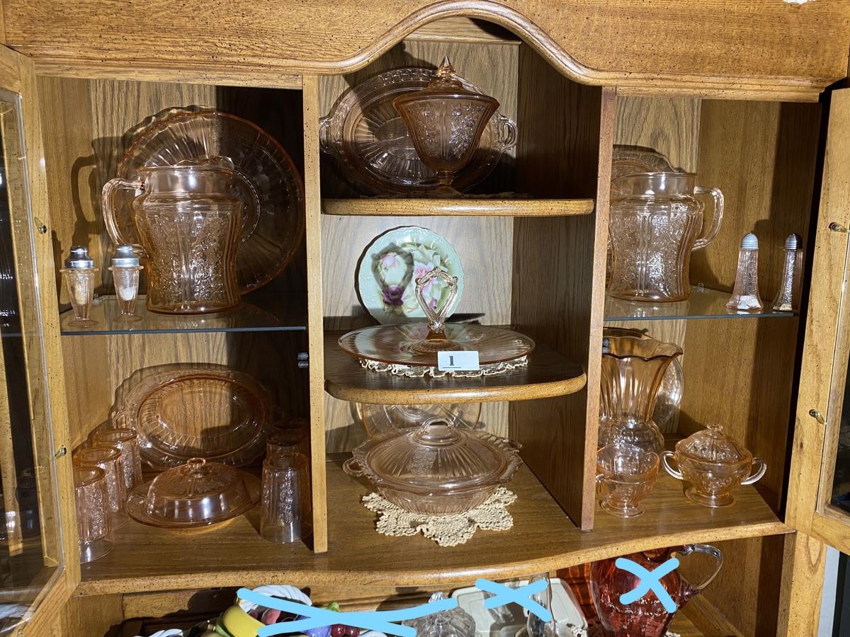 Cupboard lot of Pink Depression Glass