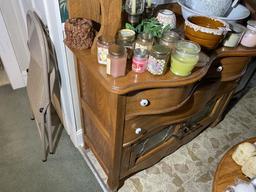 Antique Style Oak Server Cabinet With Mirror