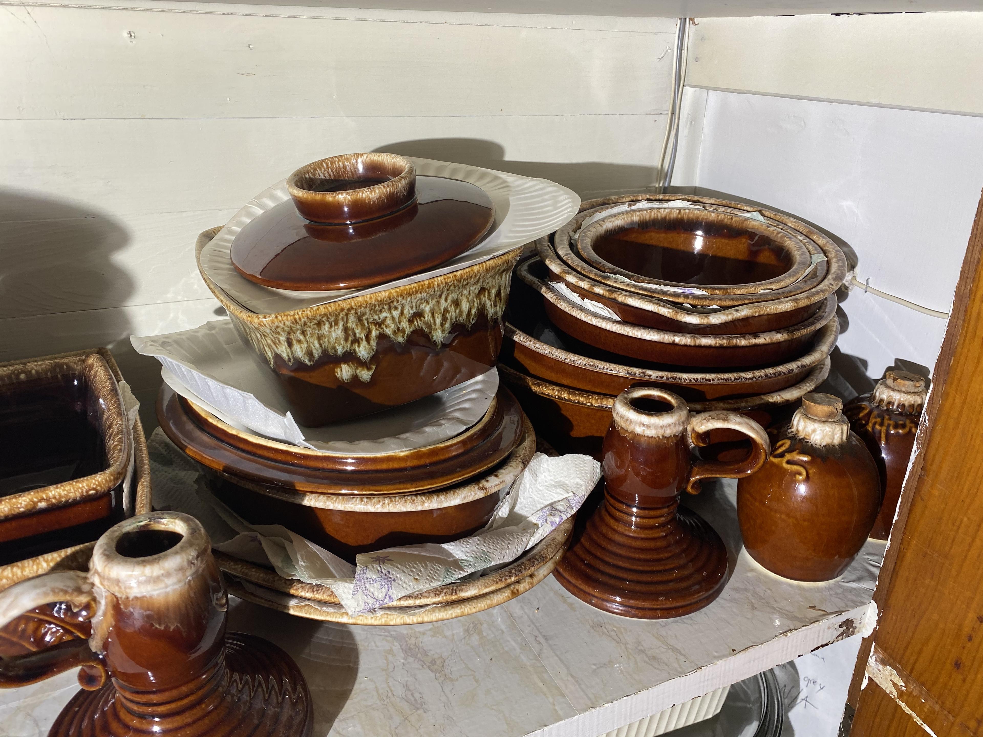 Very Large Lot of Vintage Hall Brown Drip Dinnerware