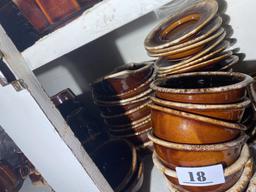 Very Large Lot of Vintage Hall Brown Drip Dinnerware