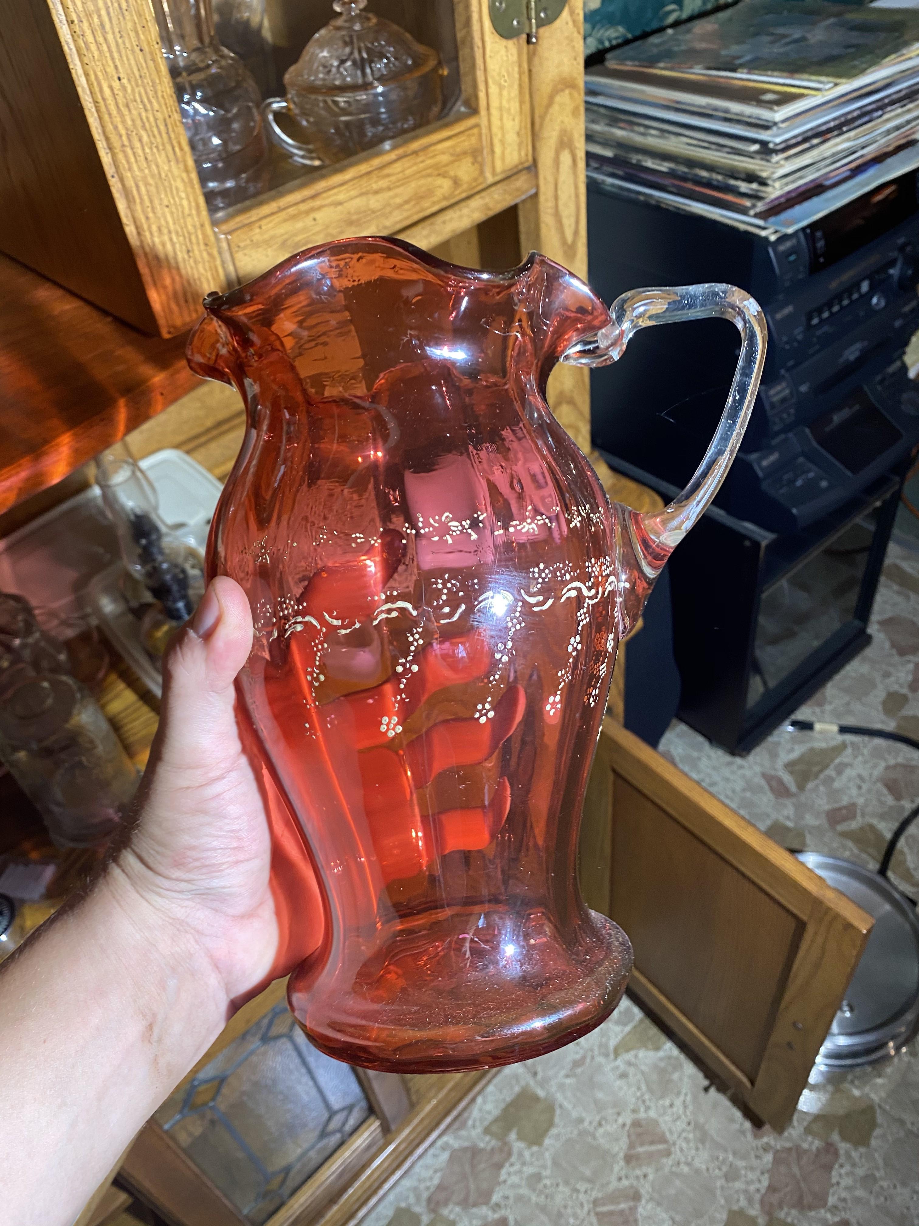 Blown antique cranberry glass pitcher PLUS