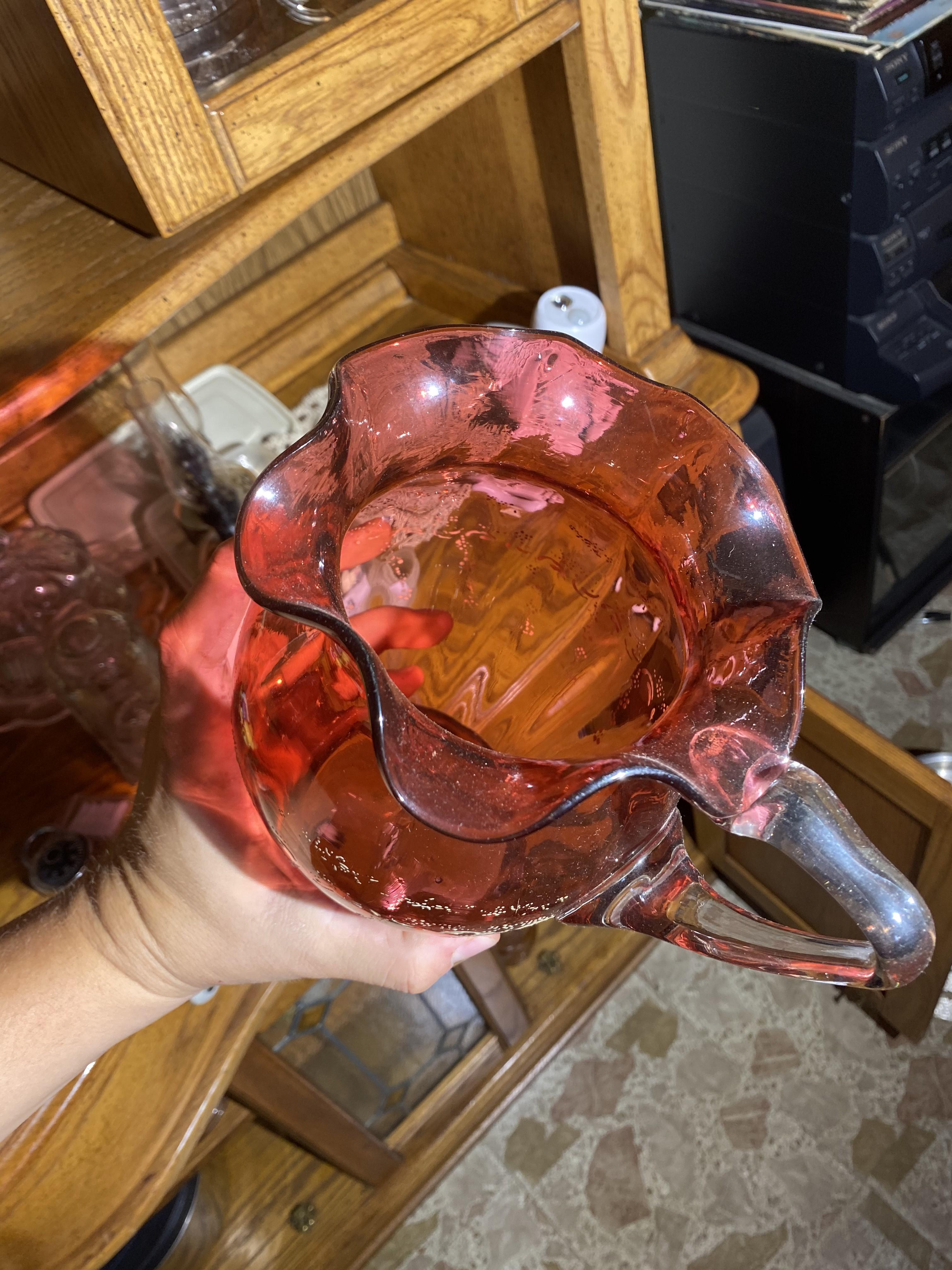 Blown antique cranberry glass pitcher PLUS