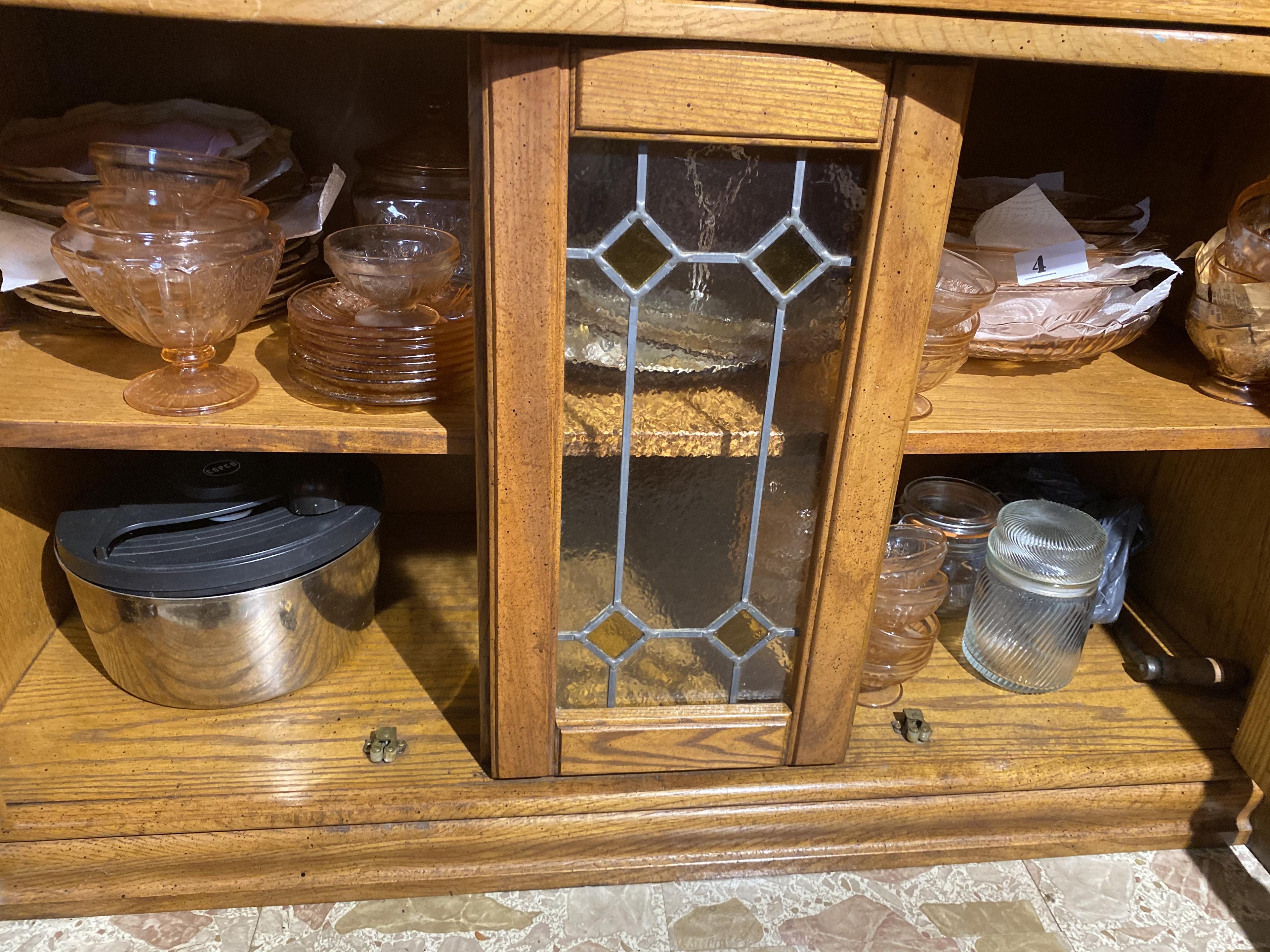 Cupboard lot of mostly Pink Depression Glass