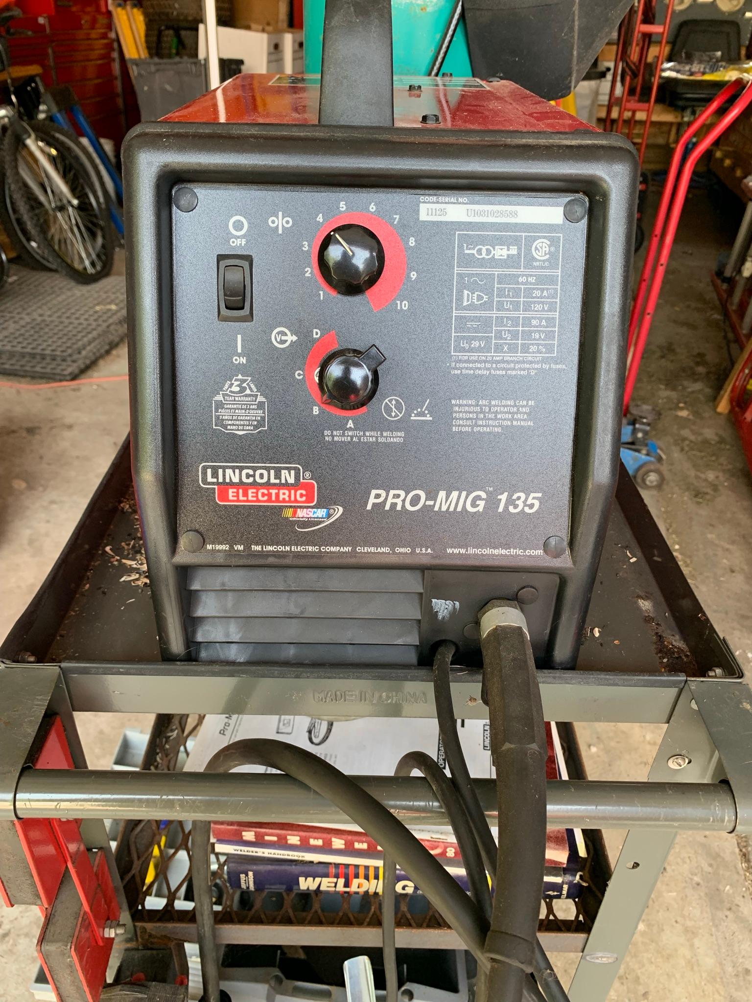 Lincoln Pro Mig 135 Welder with Tank, Cart, & Accessories.  See Photos