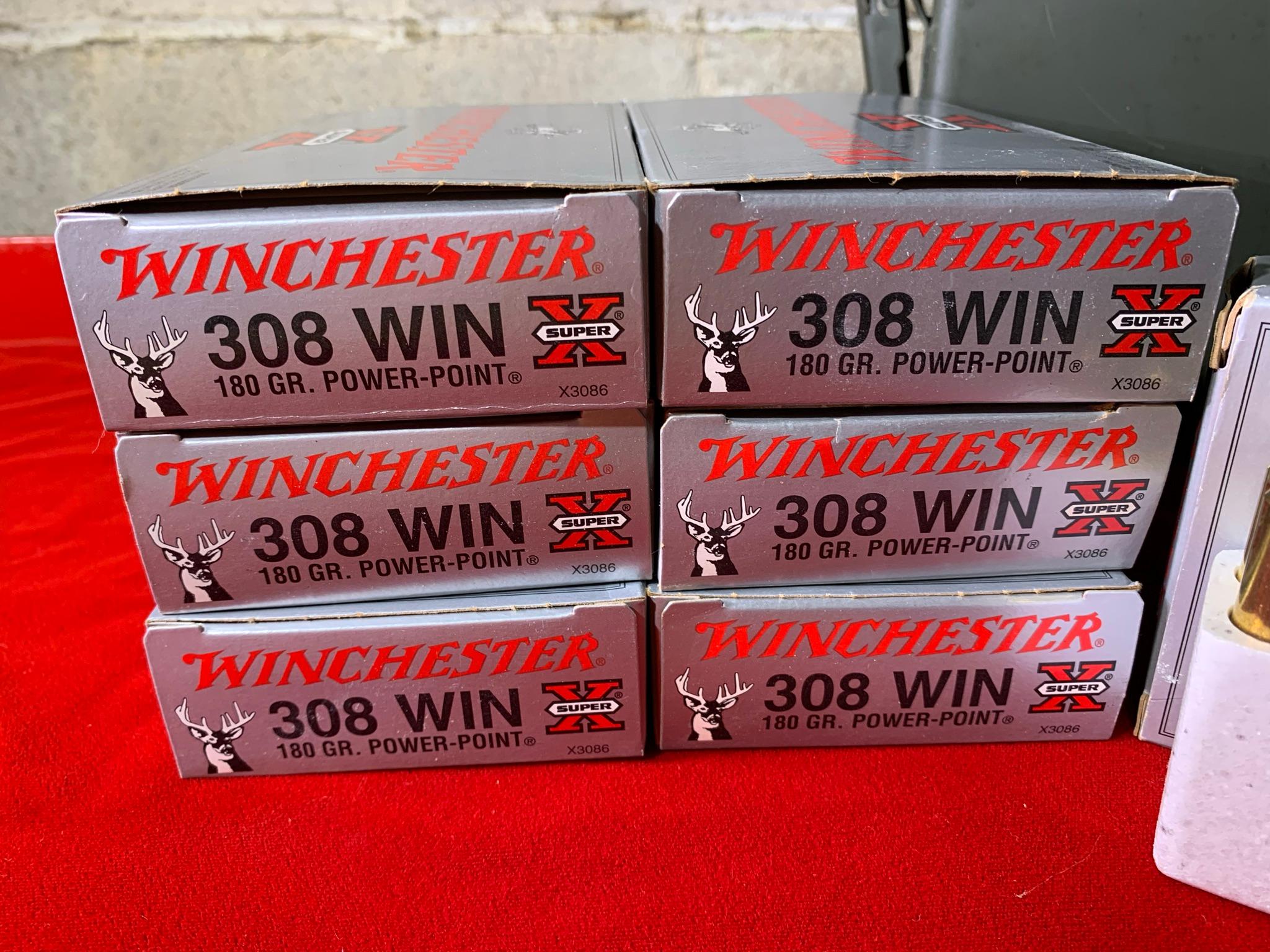 6 Full Boxes of  Winchester 308.  180 Grain Ammunition.  Addition Half Box of  308 Ammunition and Am