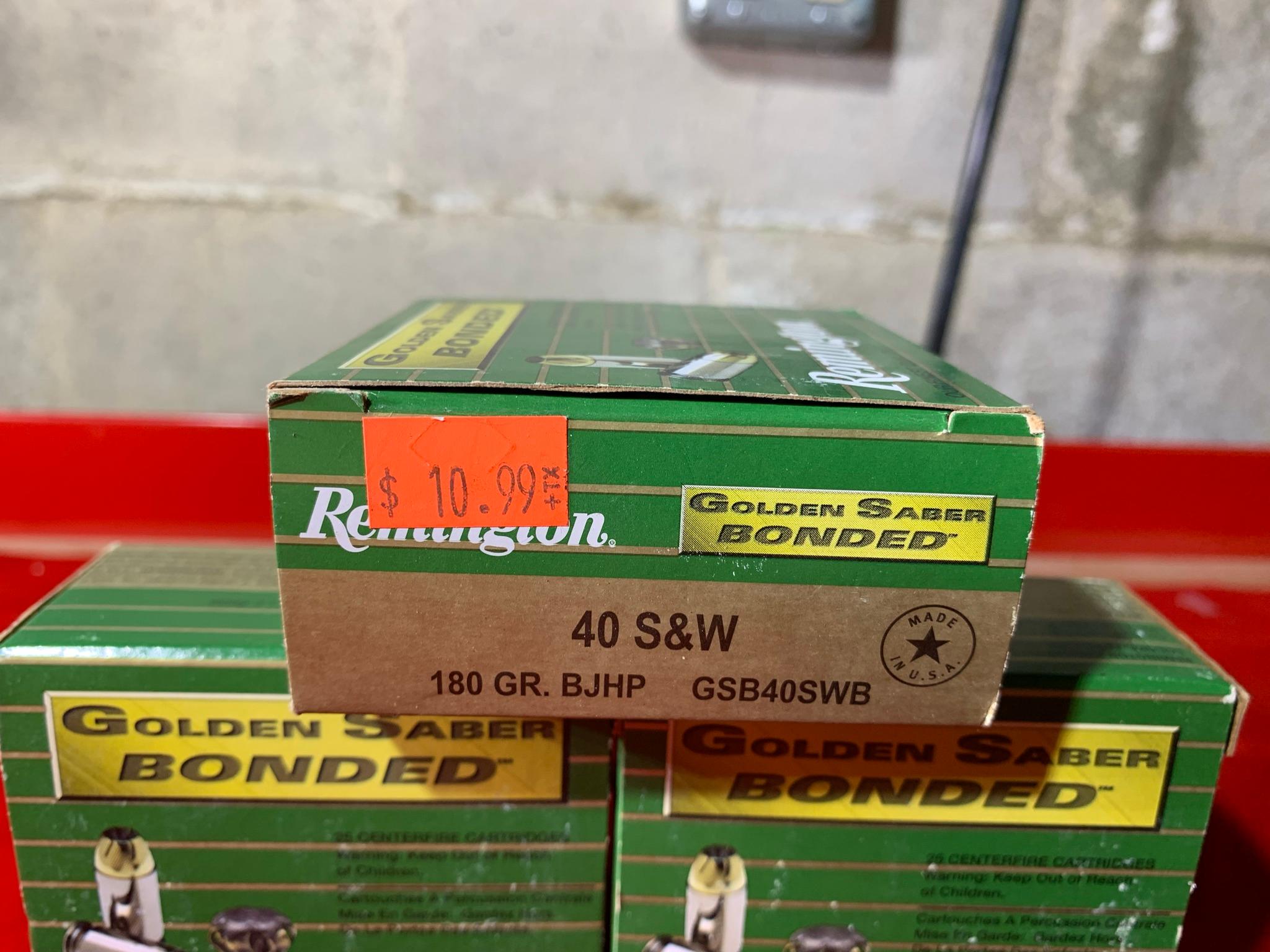 3 Boxes of Remington Golden Saber Bonded 40 S&W 180 Grain Ammunition