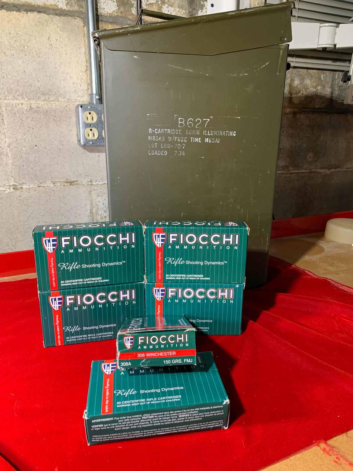 6 Boxes of Fiocchi 308 Winchester 150 Grain Ammunition with Ammo Box