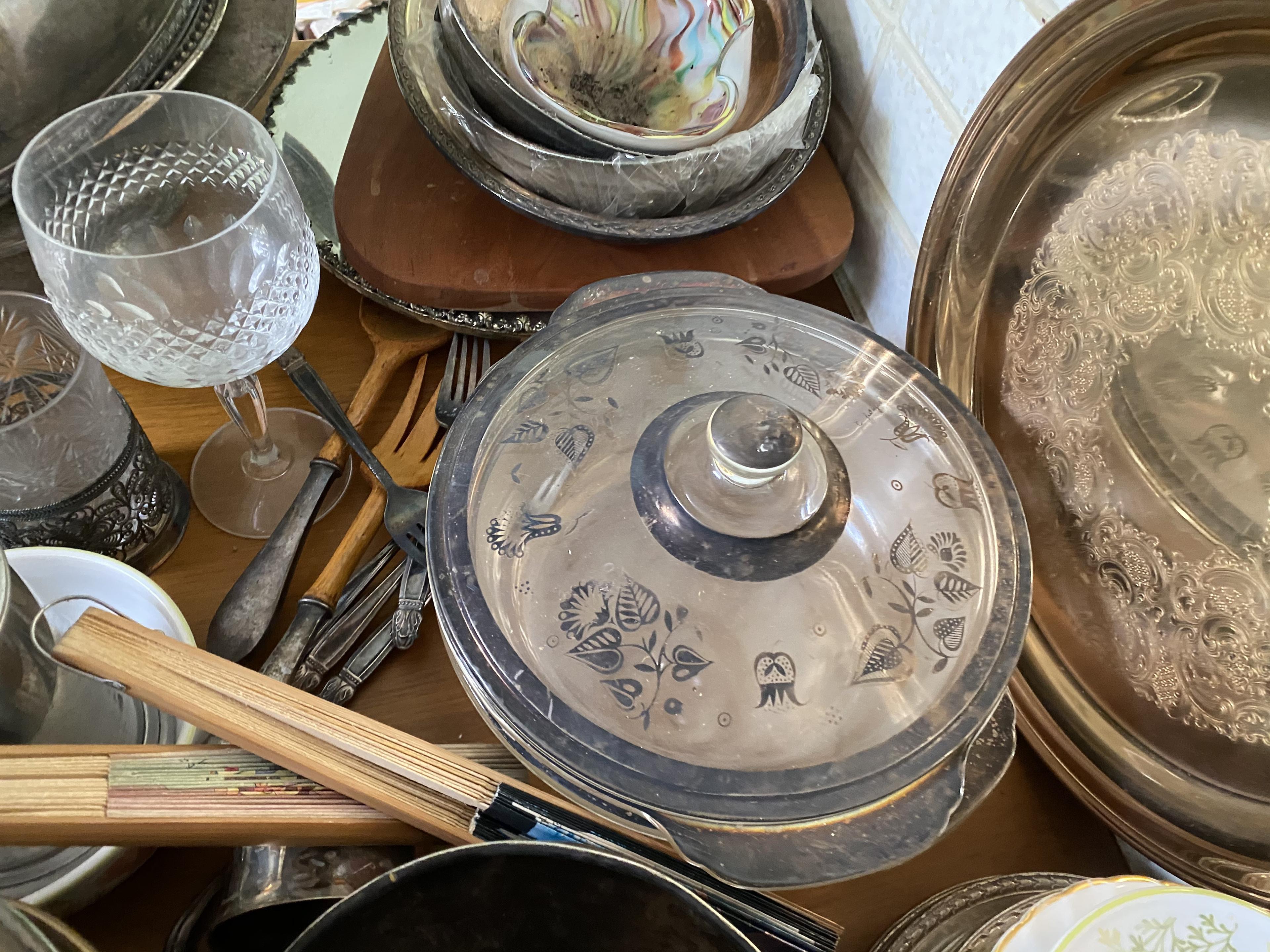 Large lot of assorted silverplate, china etc