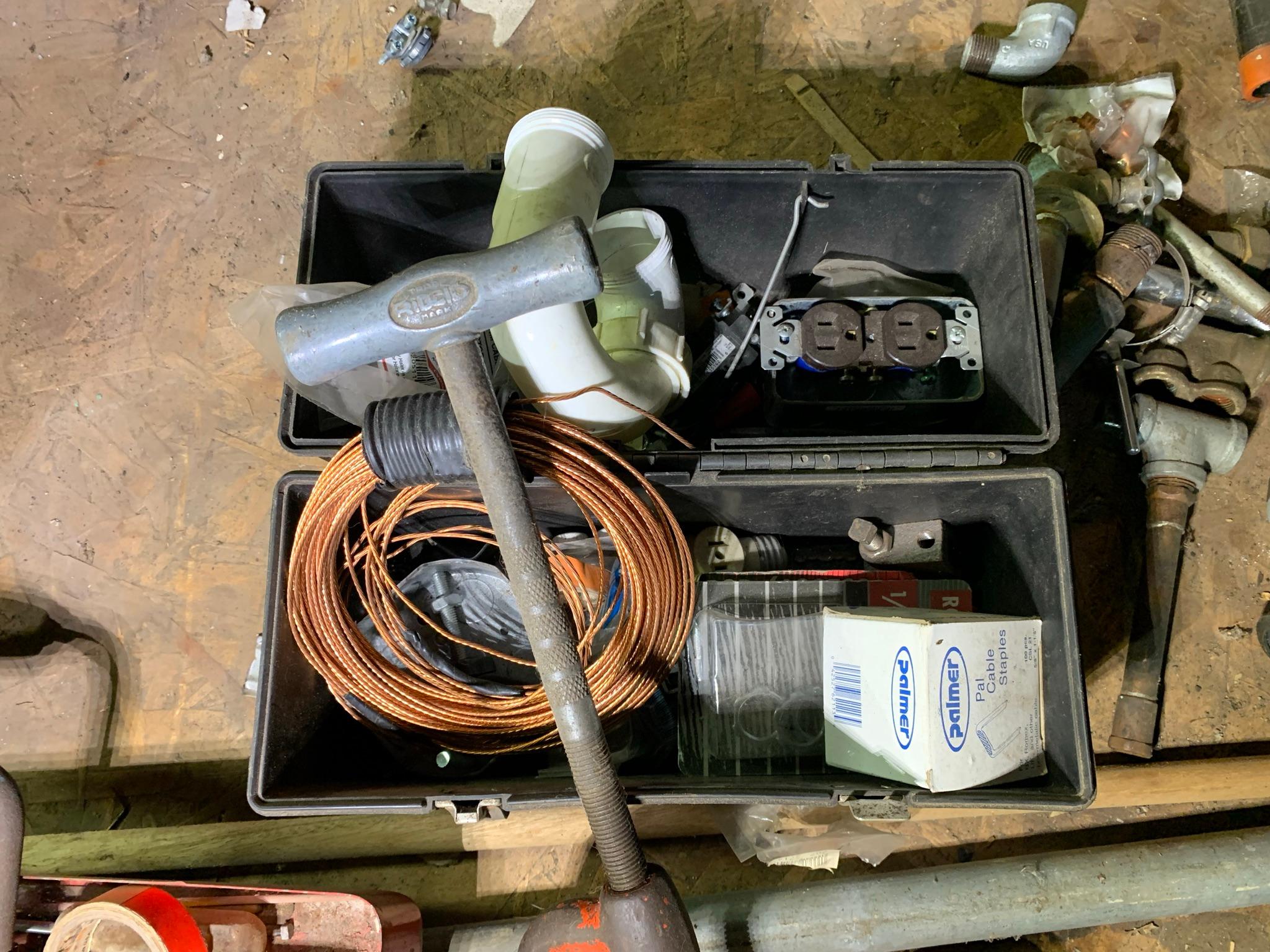 Table Top Clean Out - Copper Brass Plumbing, Pepsi Crate, Saw Blades, Clamps & More