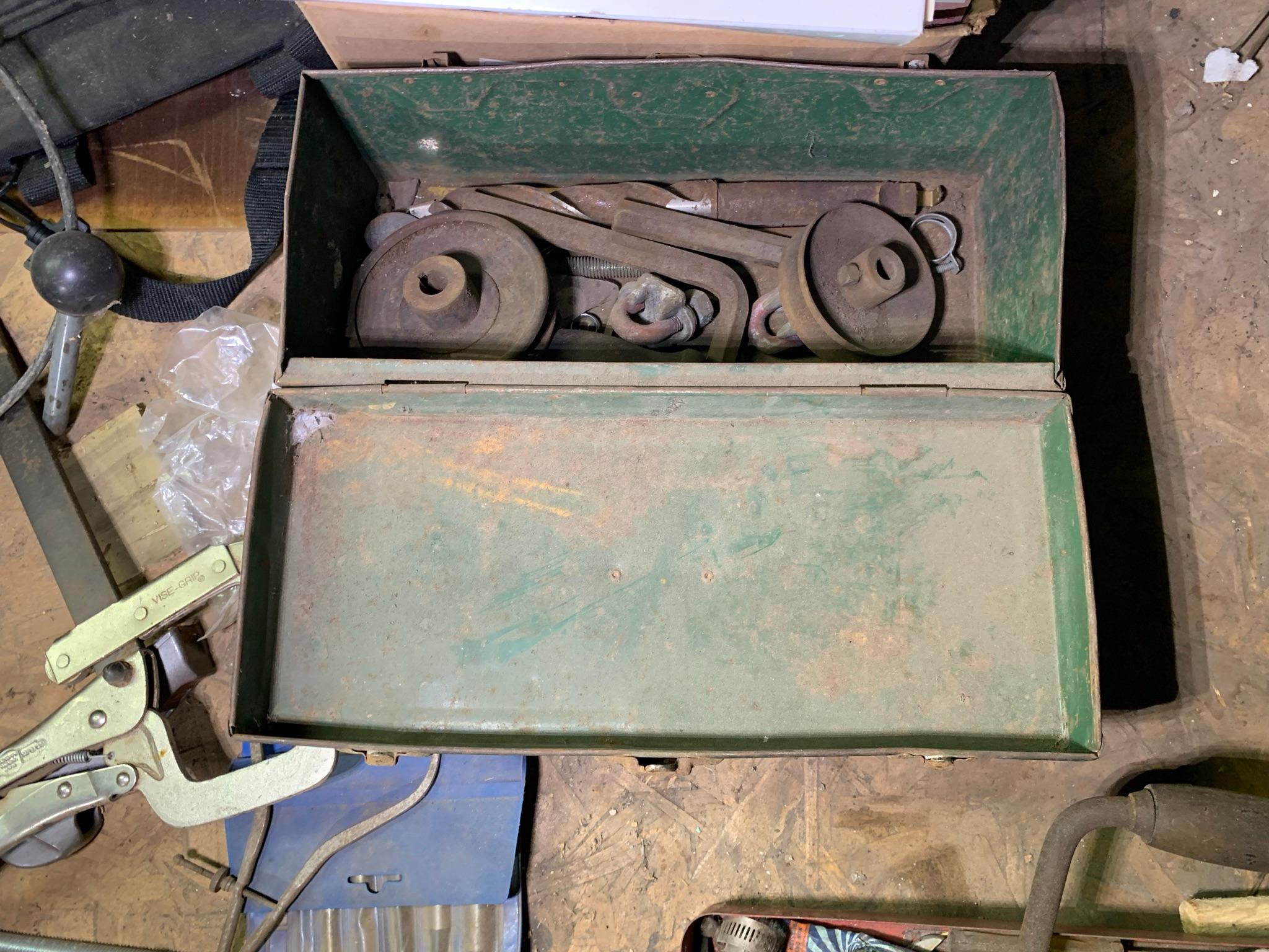 Table Top Clean Out - Copper Brass Plumbing, Pepsi Crate, Saw Blades, Clamps & More