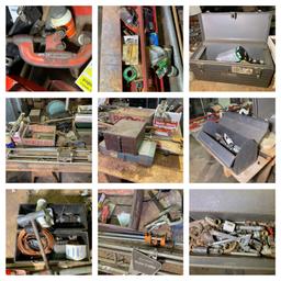 Table Top Clean Out - Copper Brass Plumbing, Pepsi Crate, Saw Blades, Clamps & More