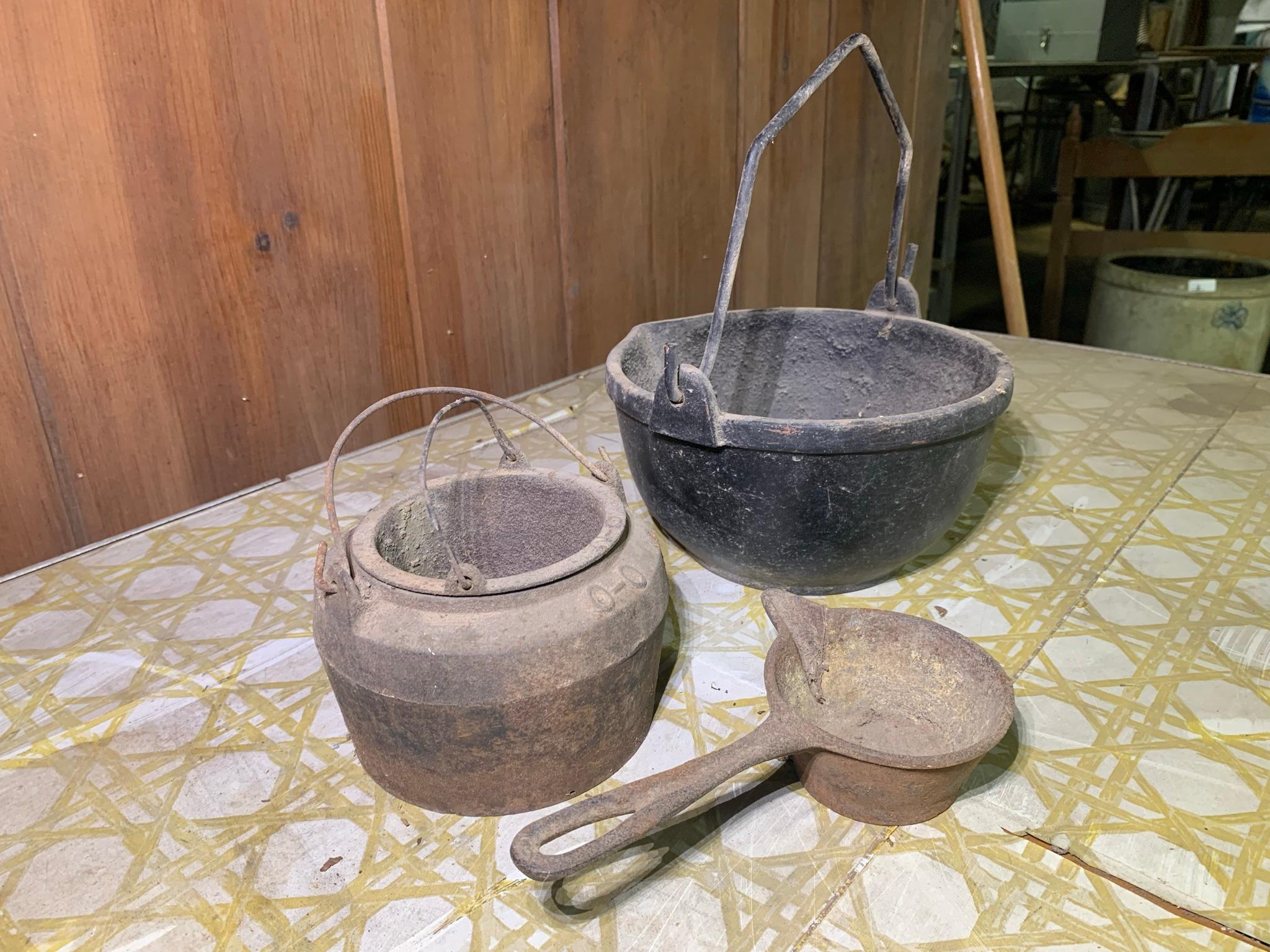 Cast Iron Lead Pot & Small 8 inch Hanging Cauldron