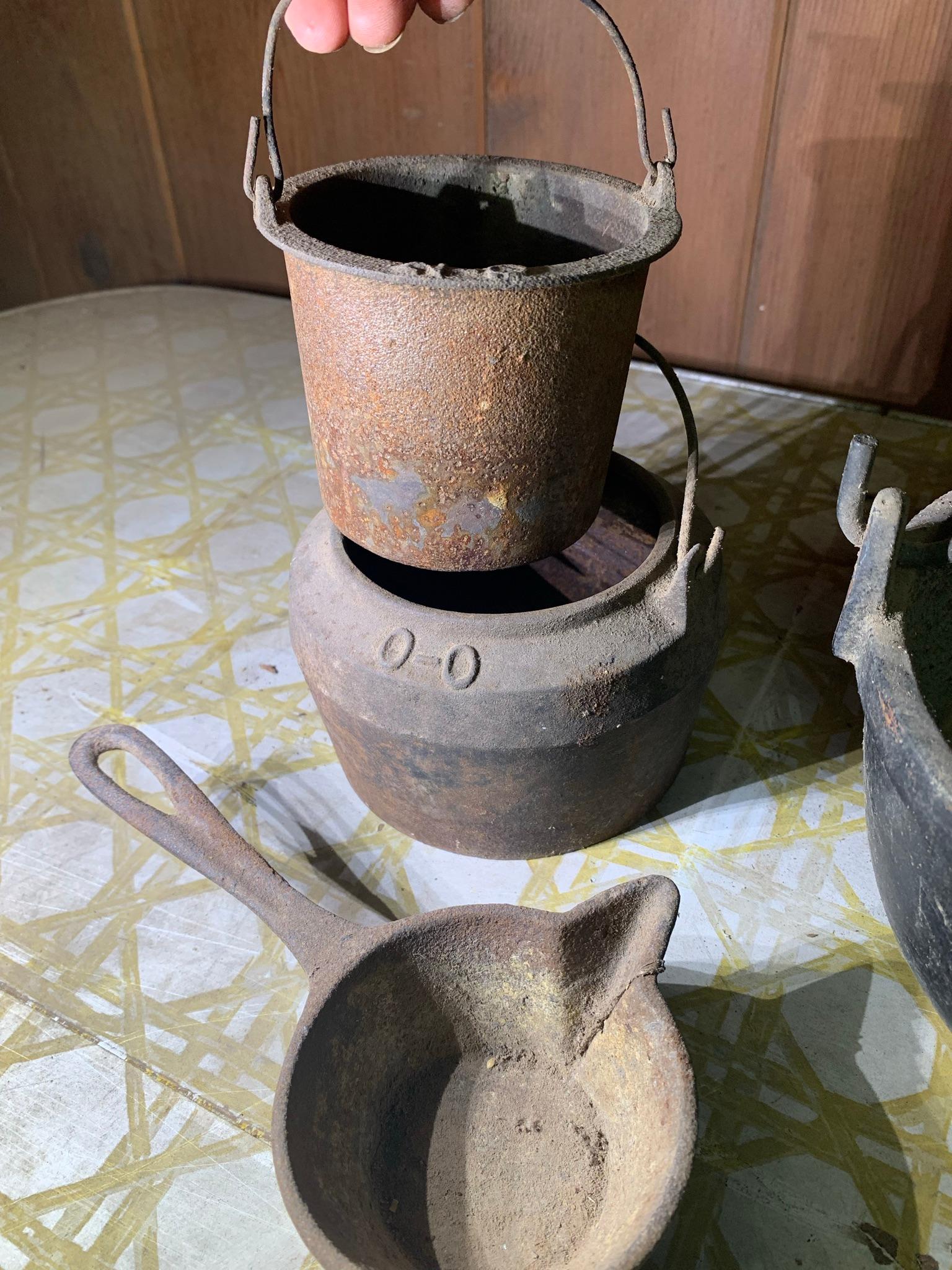 Cast Iron Lead Pot & Small 8 inch Hanging Cauldron