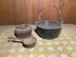 Cast Iron Lead Pot & Small 8 inch Hanging Cauldron