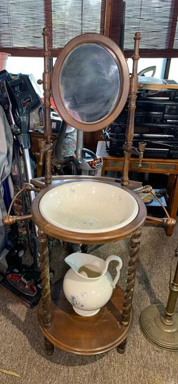 Antique Washstand with pitcher, Bowl & Floor Lamp