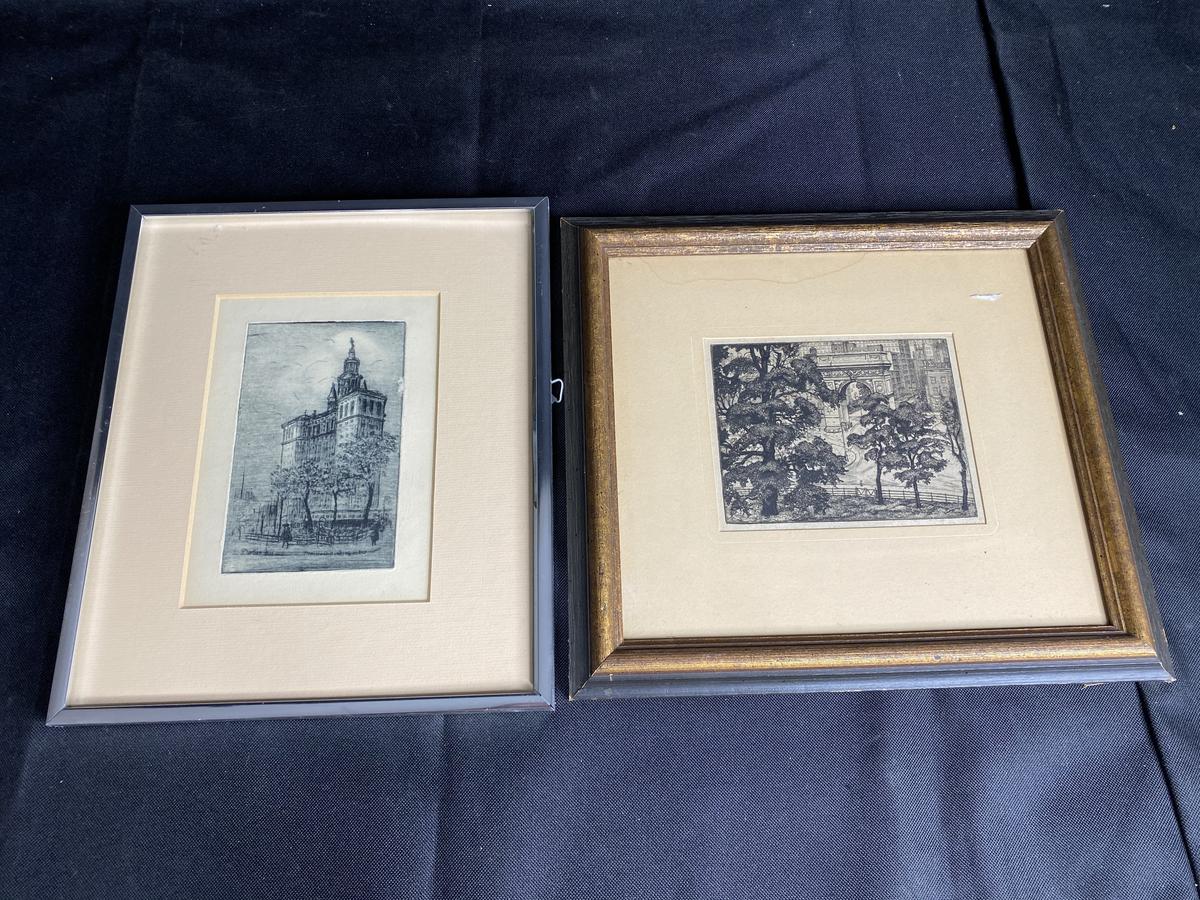 2 Antique Etchings by Luigi Lucioni and Leon Dolice