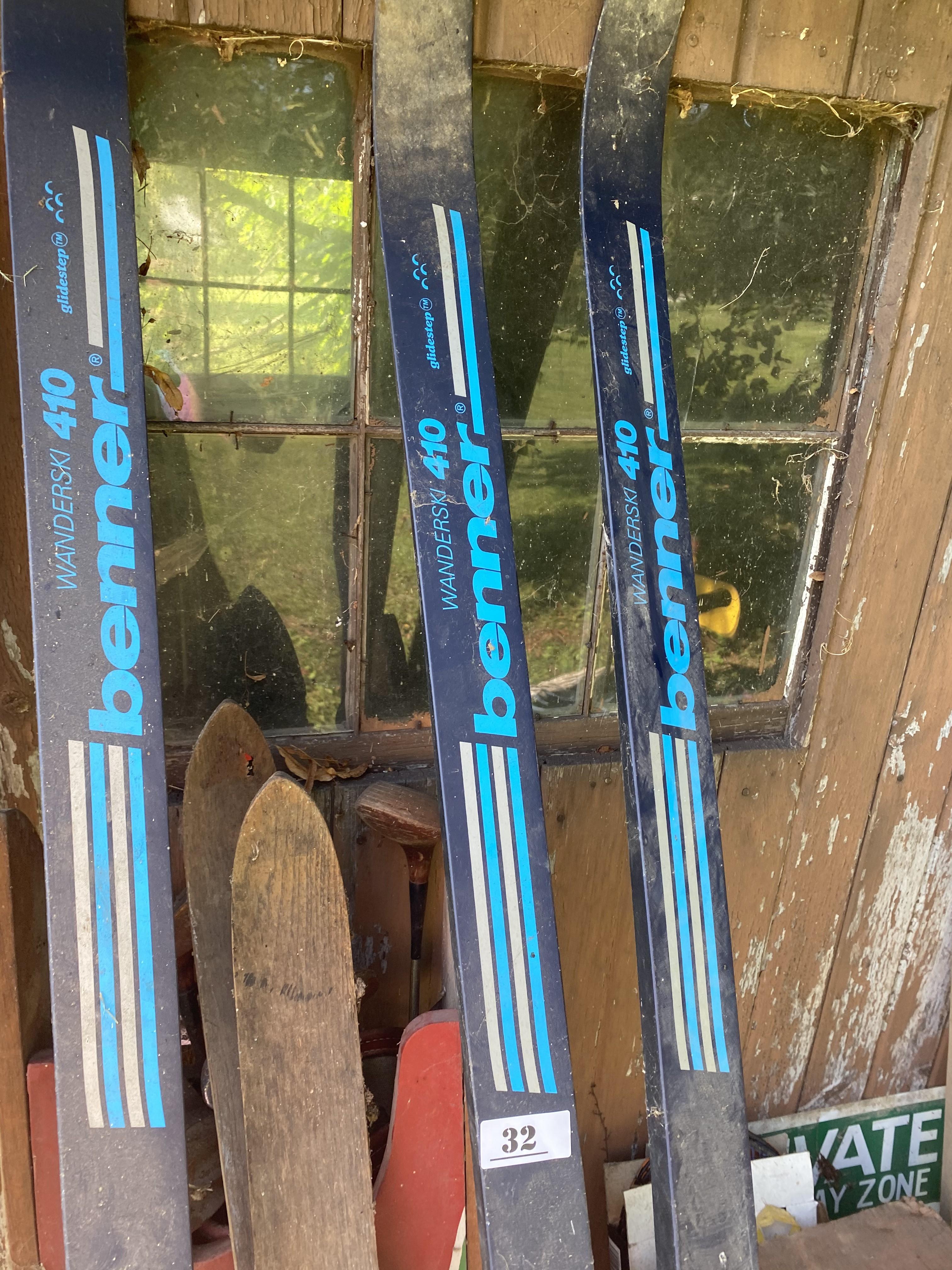 Group lot of assorted skis including wood