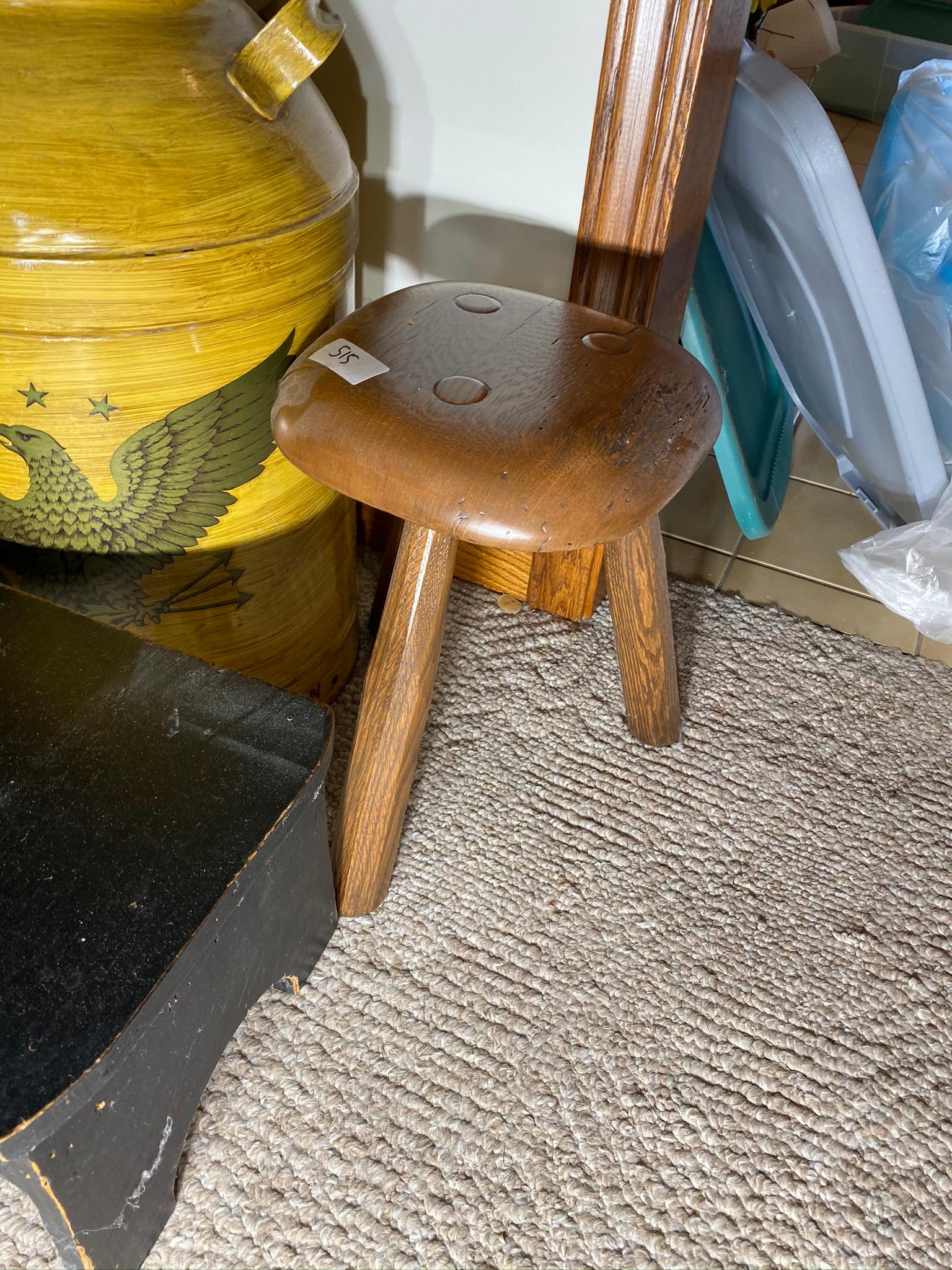 3 stools, milk can and Shawnee planter lot