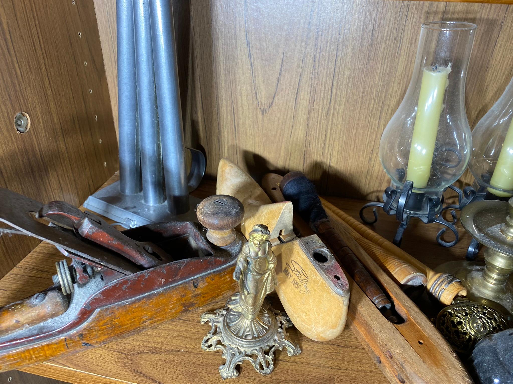 Shelf lot of antiques and more