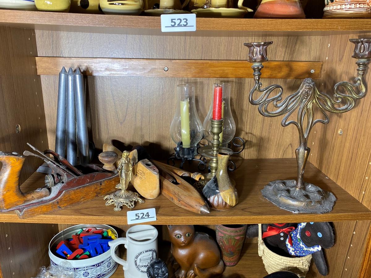 Shelf lot of antiques and more