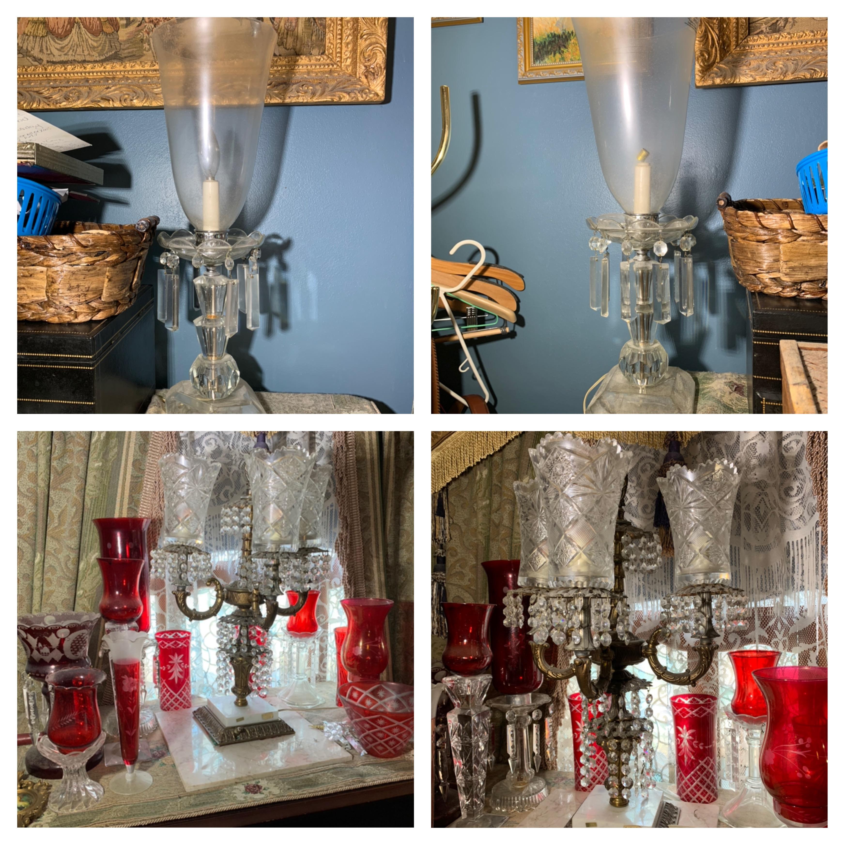 Hand Blown Crystal Candle Holders, Ruby Cut to Clear Glass, Italian Chandelier lamp etc