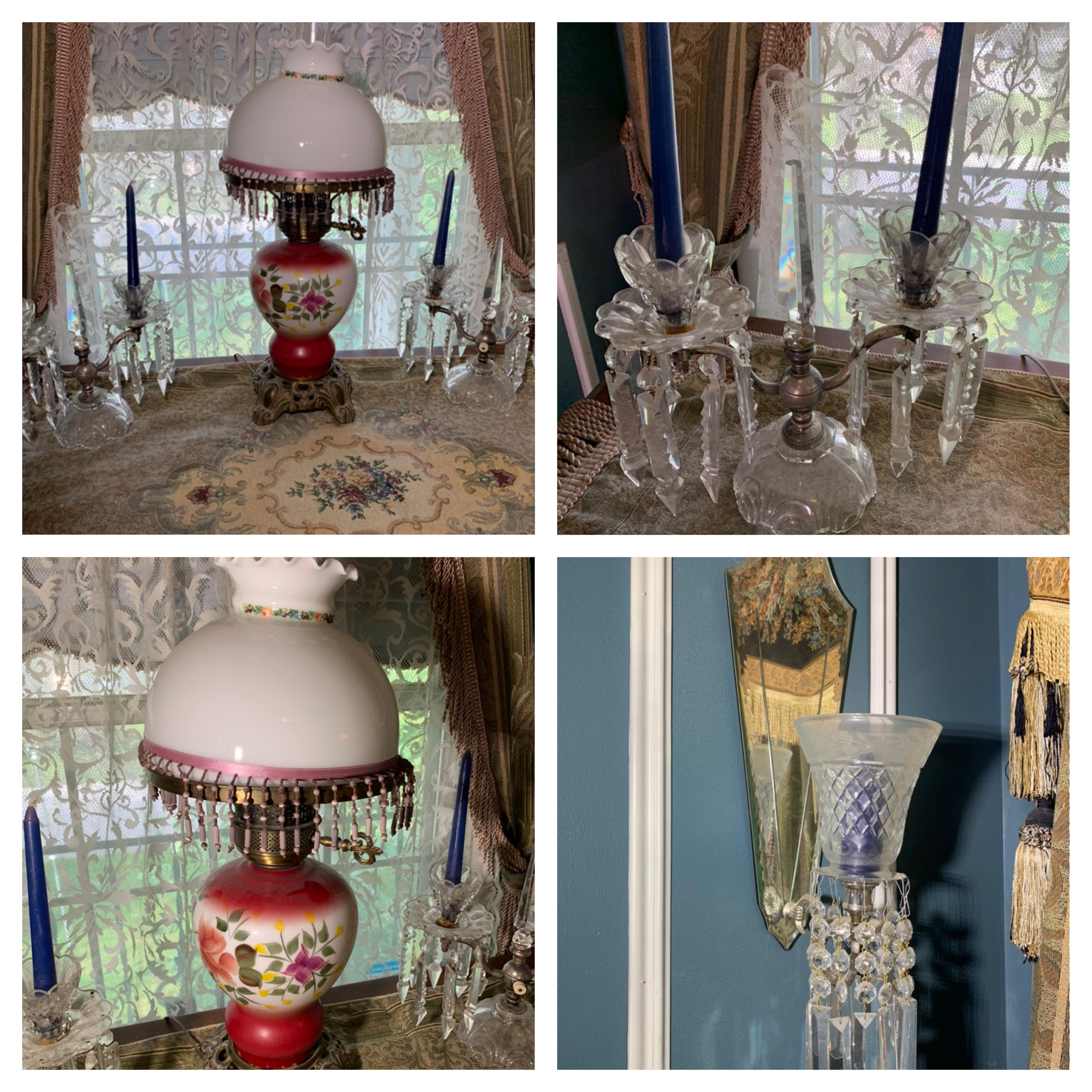 Gone with The Wind Style Lamp & Crystal Candle Holders