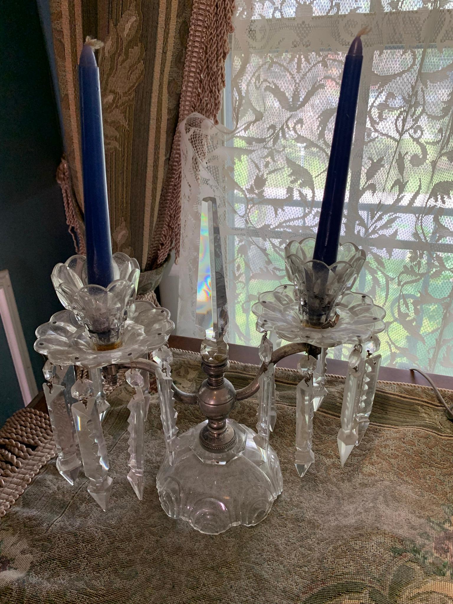 Gone with The Wind Style Lamp & Crystal Candle Holders