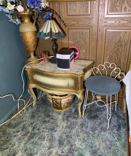 Side Stand, Vase with Floral Arrangement, Vanity Seat, Lamp & More