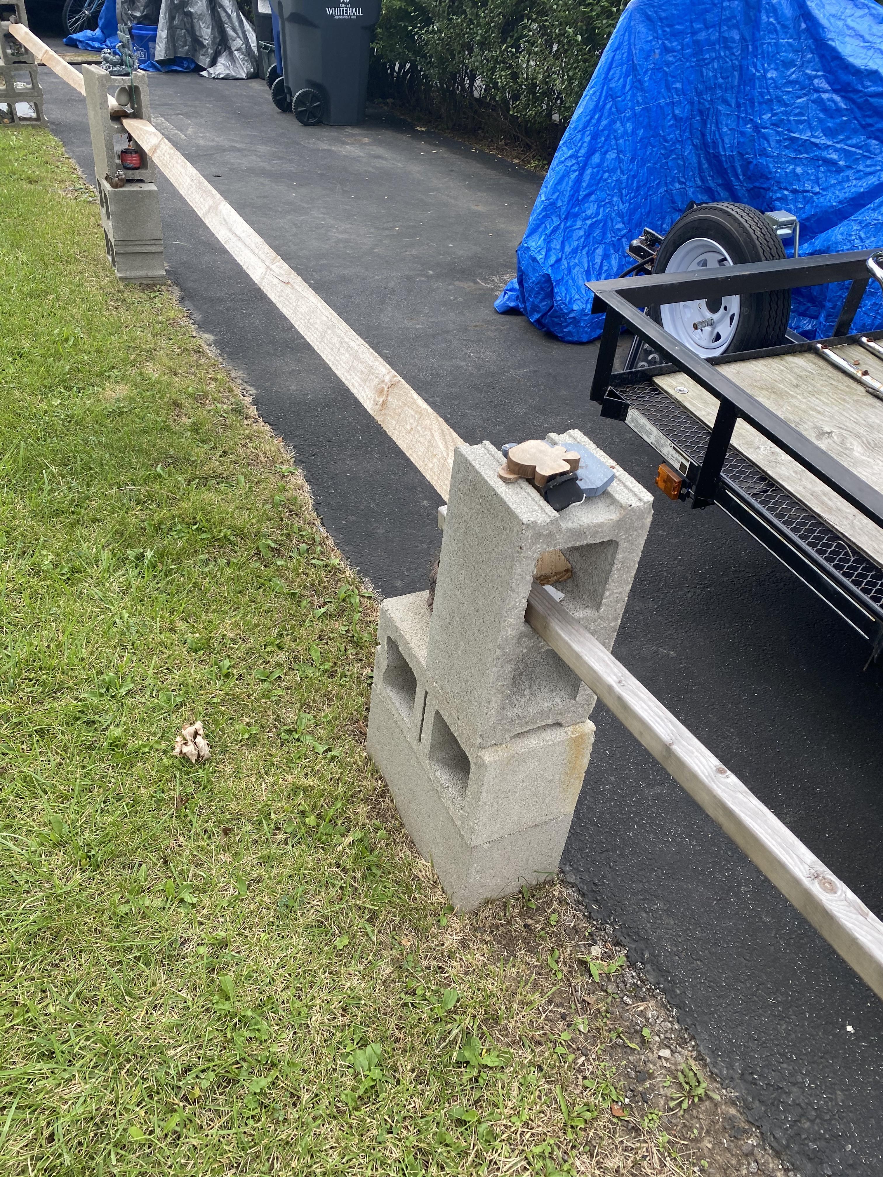 Group of cinder blocks and boards