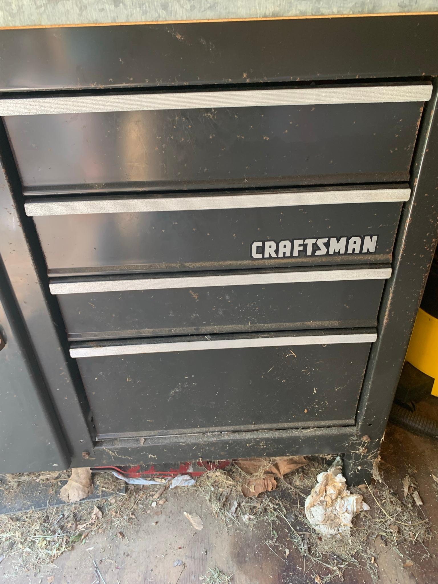 Craftsman Workbench with Contents & Craftsman Work Light. See Photos
