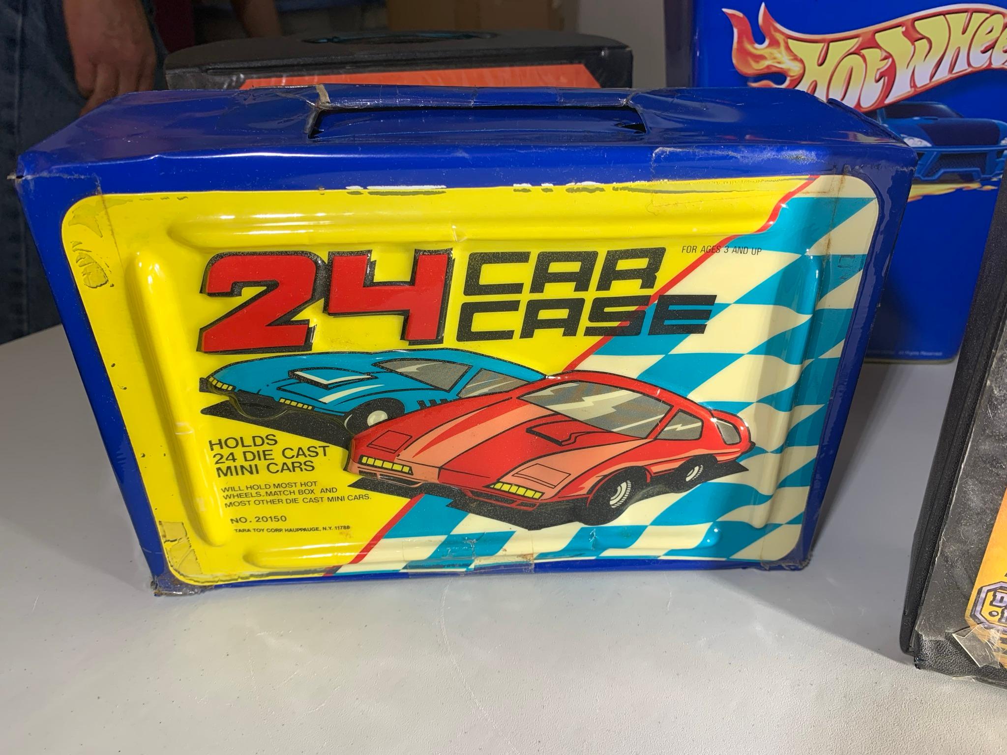 Assortment of Vintage Hot Wheels & Matchbox Car Carrying Cases, & Hot Wheels Trash Can