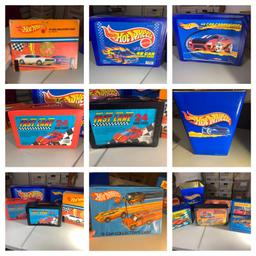 Assortment of Vintage Hot Wheels & Matchbox Car Carrying Cases, & Hot Wheels Trash Can