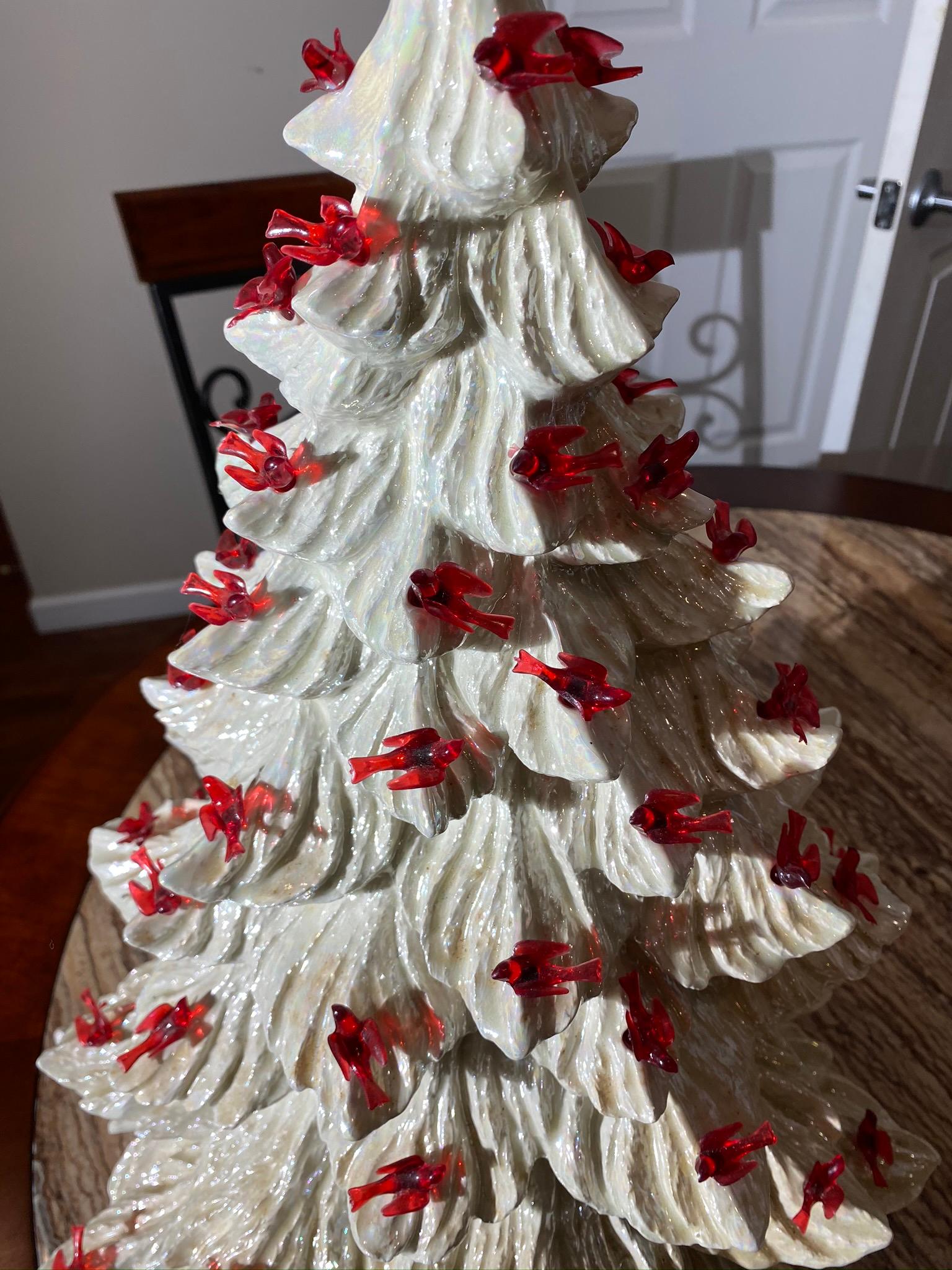 Large Sized Vintage Ceramic Christmas Tree w/Red Birds