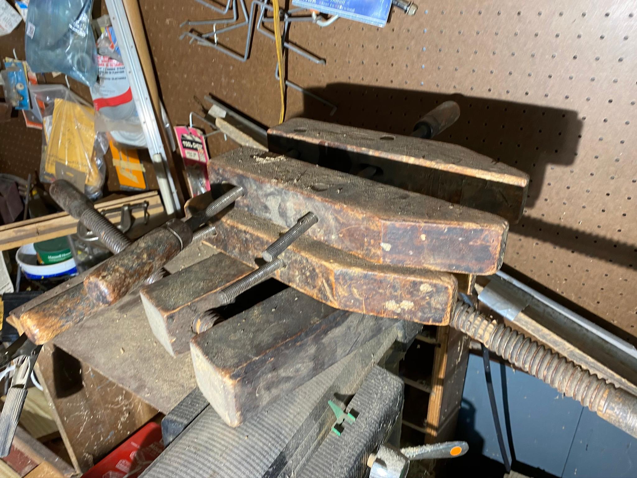 Old wood clamps, rip saw and more lot