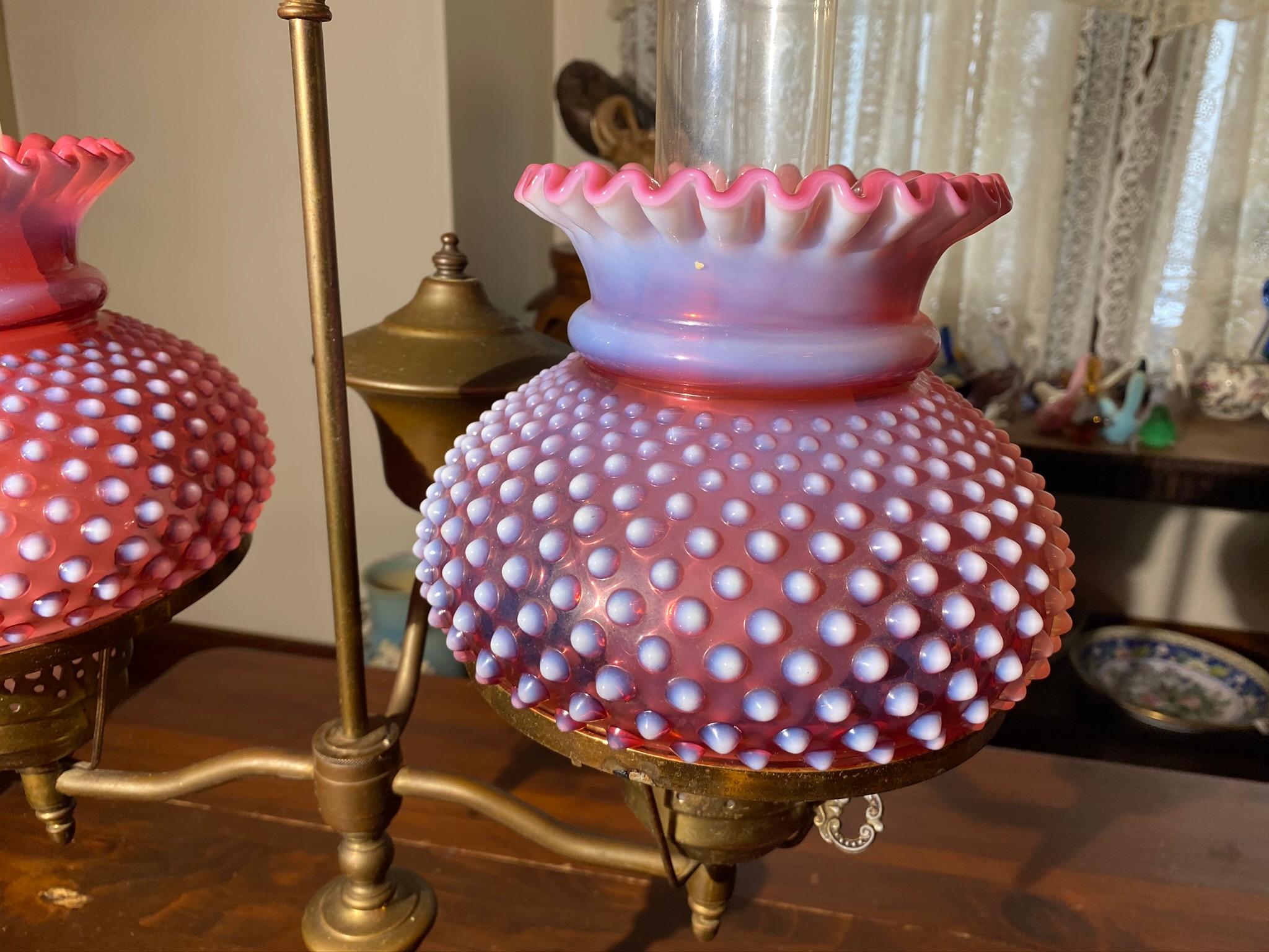 Nicer Antique Ruby Hobnail Student Type Lamp