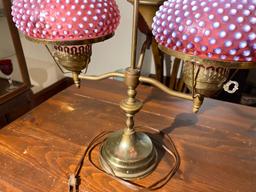 Nicer Antique Ruby Hobnail Student Type Lamp