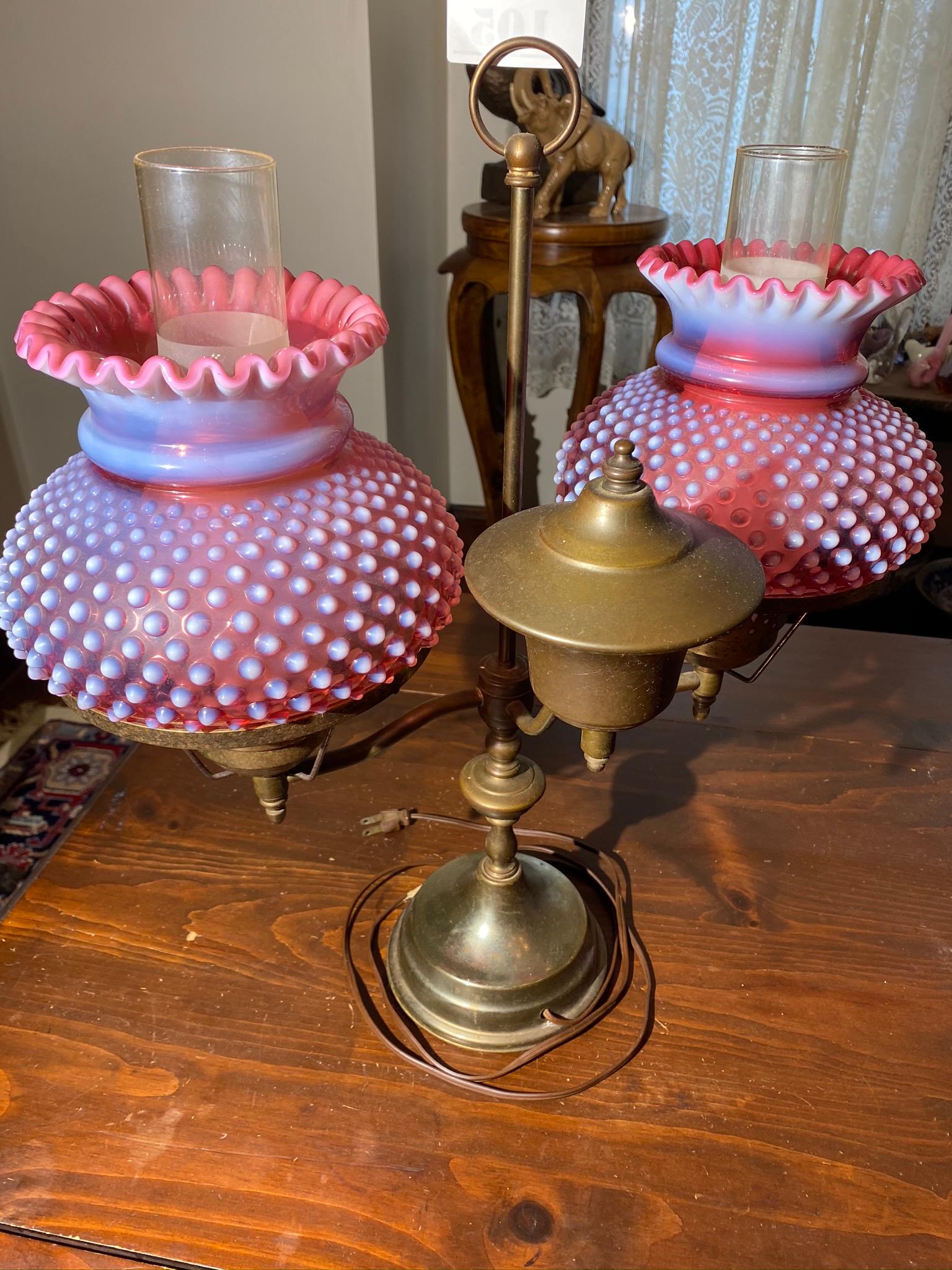 Nicer Antique Ruby Hobnail Student Type Lamp