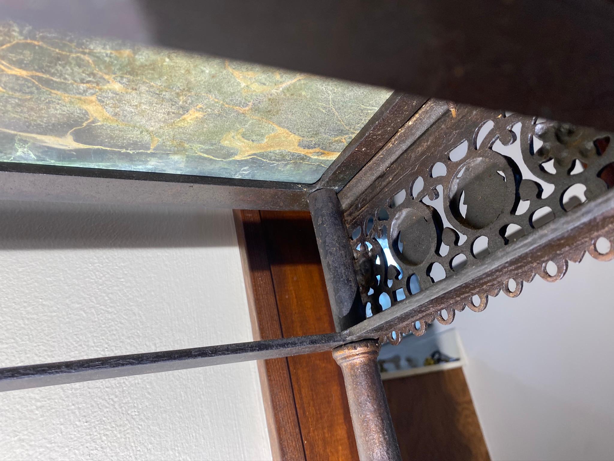 High Quality Antique Cast Bronze Framed Mirror & Table Possibly Oscar Bach