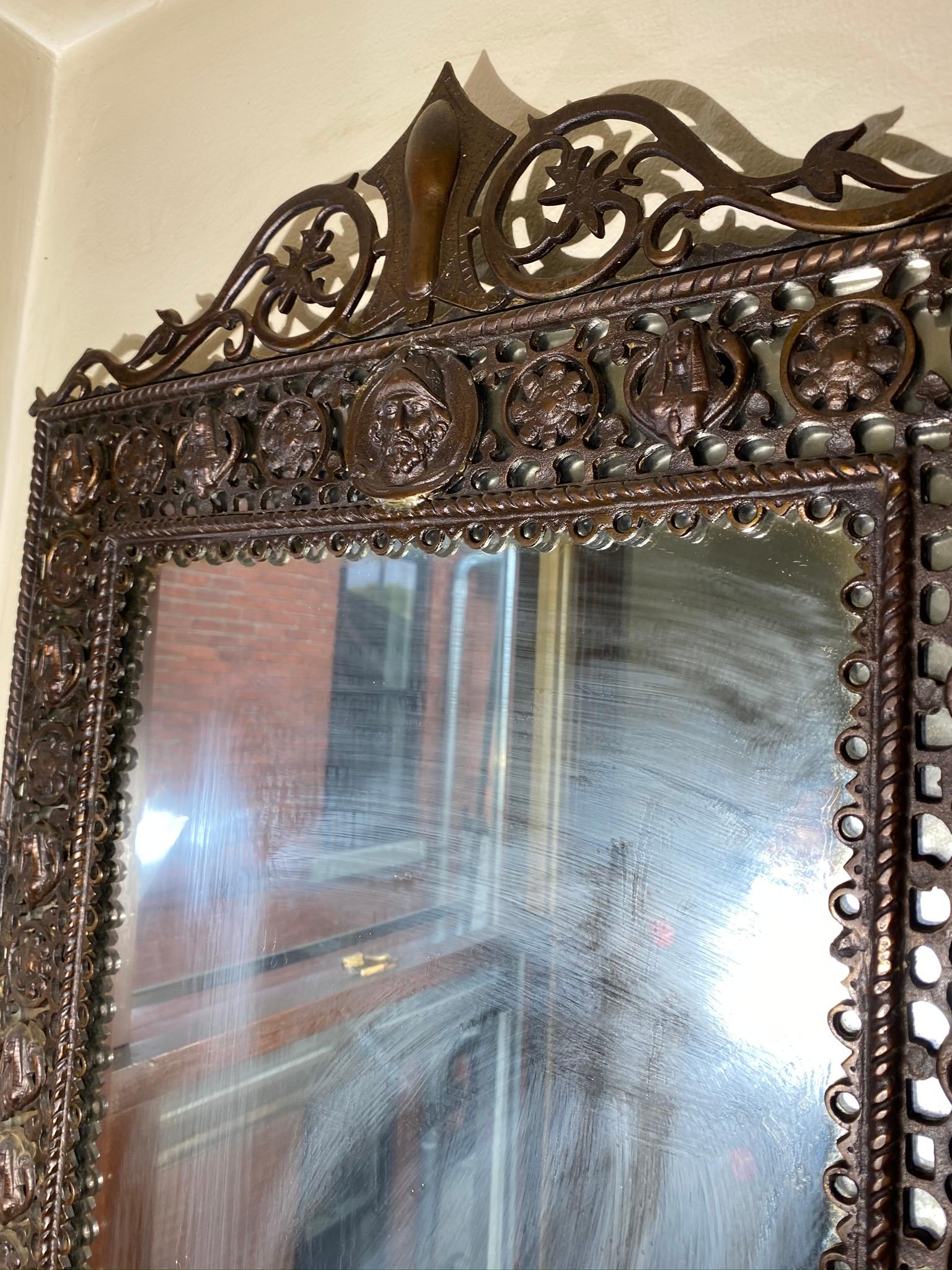 High Quality Antique Cast Bronze Framed Mirror & Table Possibly Oscar Bach