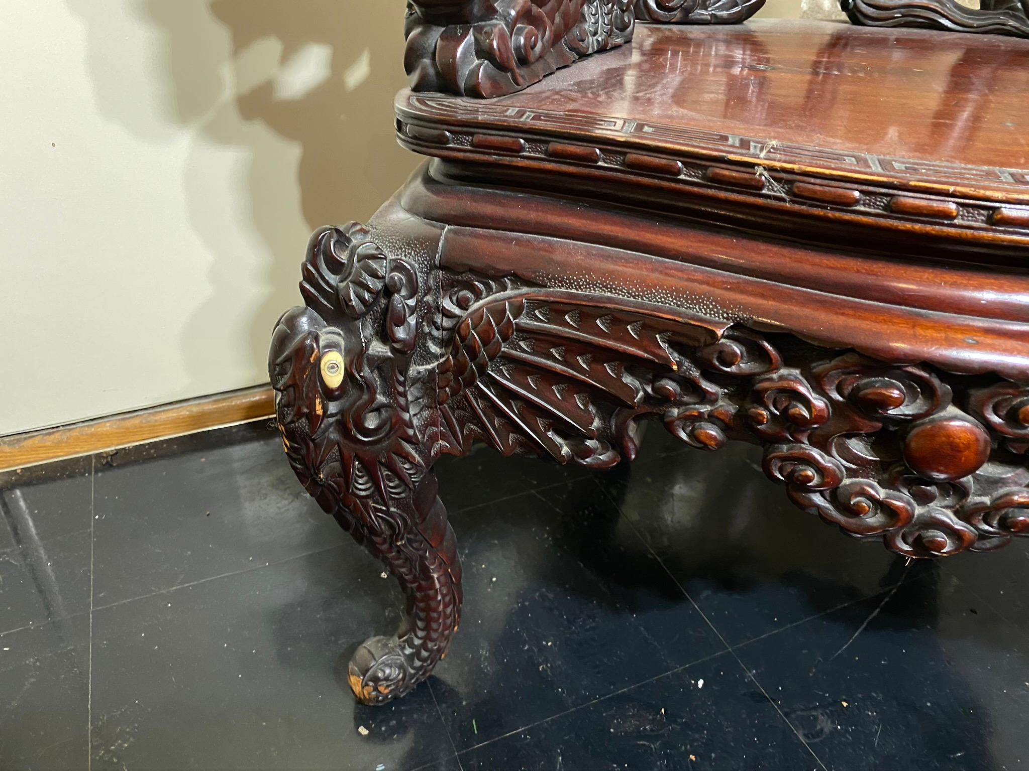 Elaborate Antique Japanese Carved Rosewood Dragon Chair