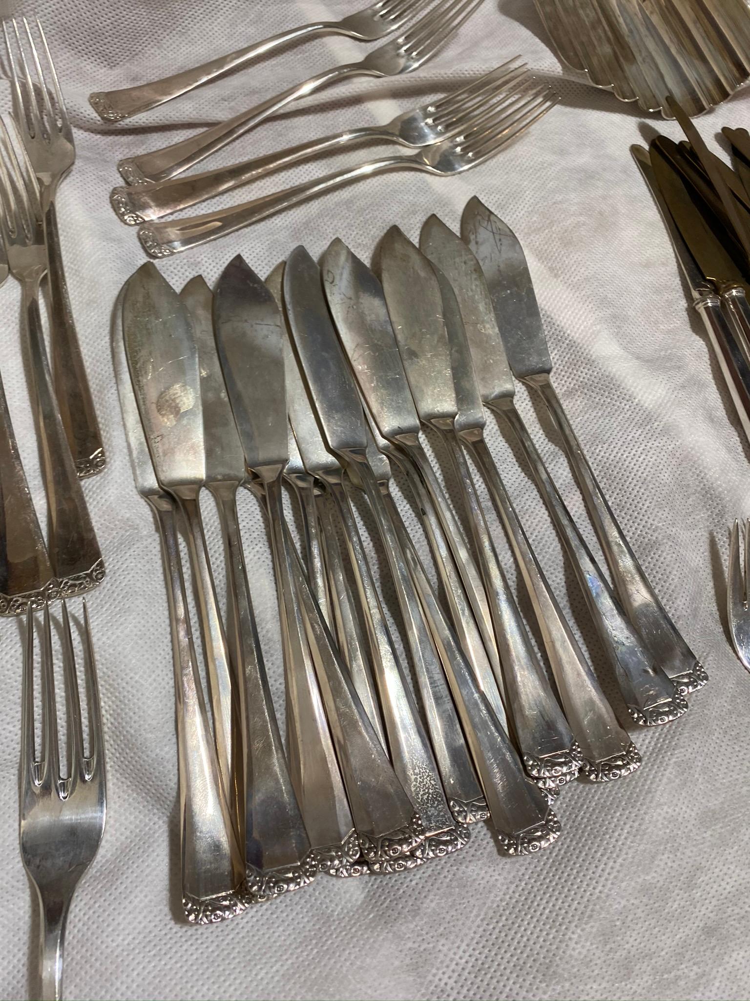 Large set of Posen German 800 Silver Flatware in Case