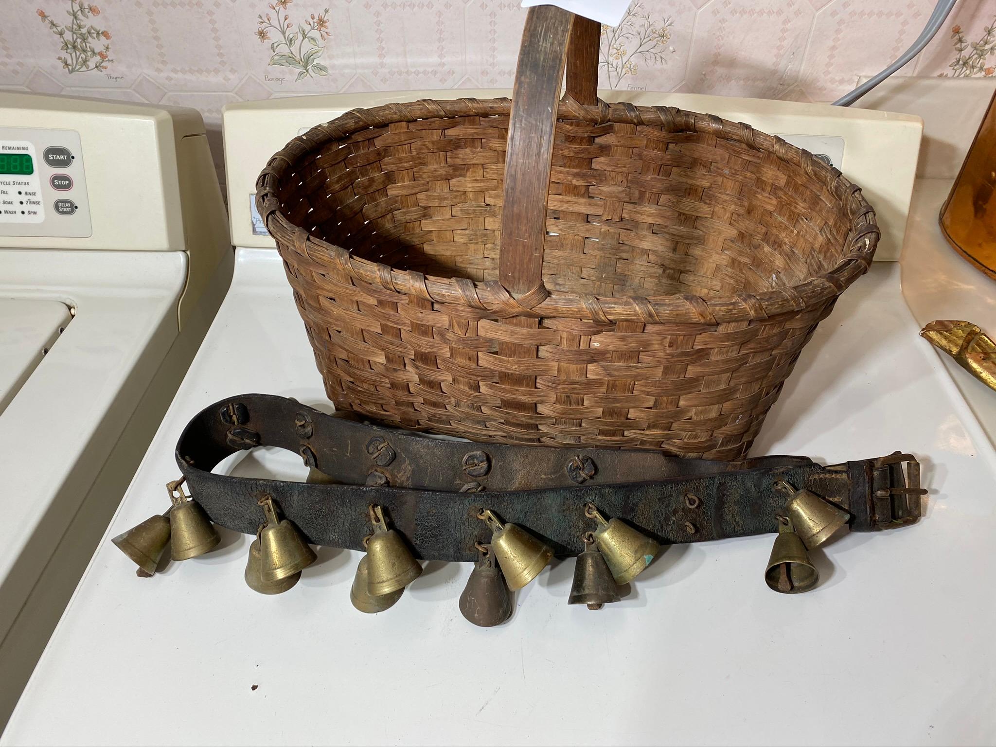 Antique Basket and Sleigh Bells Lot