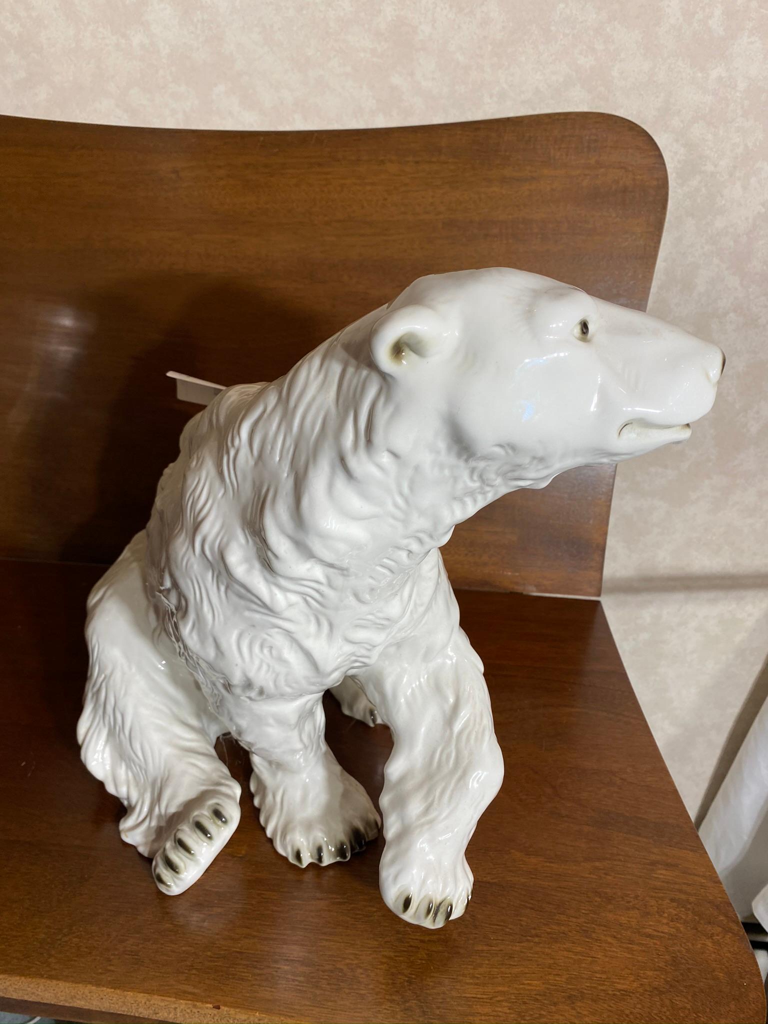 Large Vintage Royal Dux Ceramic Polar Bear