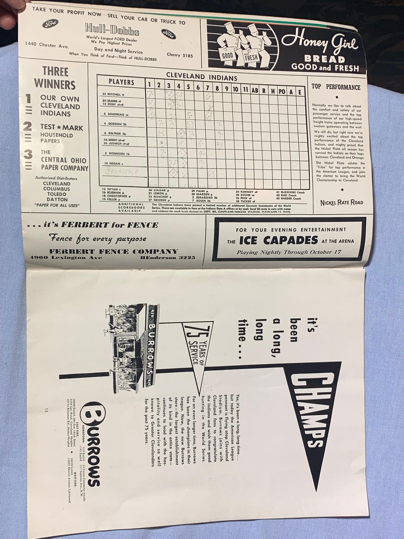 1948 World Series Cleveland Indians vs. Boston Braves Souvenir Program with Ticket